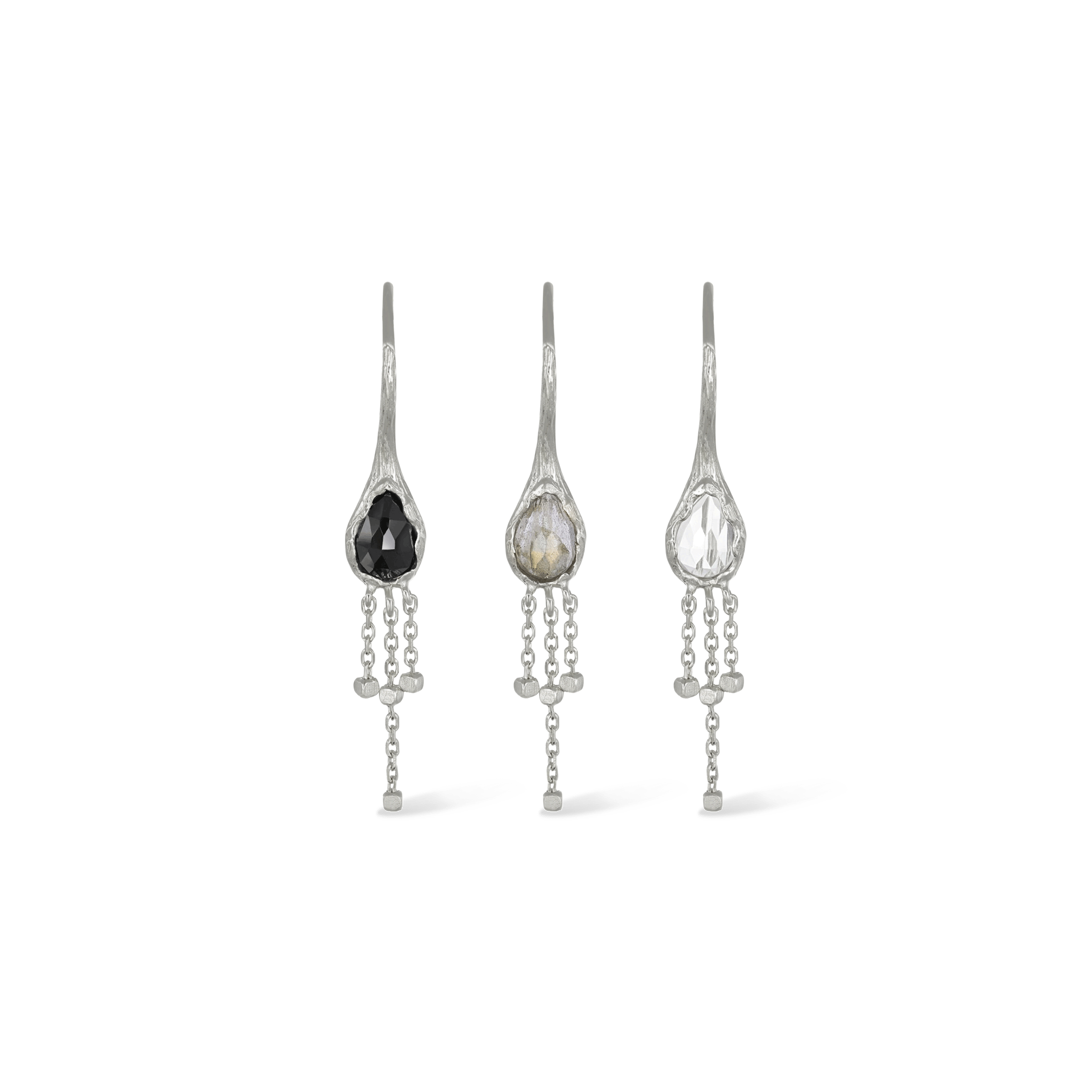 BEATTI Threaders BTE058 • Black Spinel Organic Shape Gemstone Threader Earrings BTE058 • Black Spinel Organic Shape Gemstone Threader Earrings