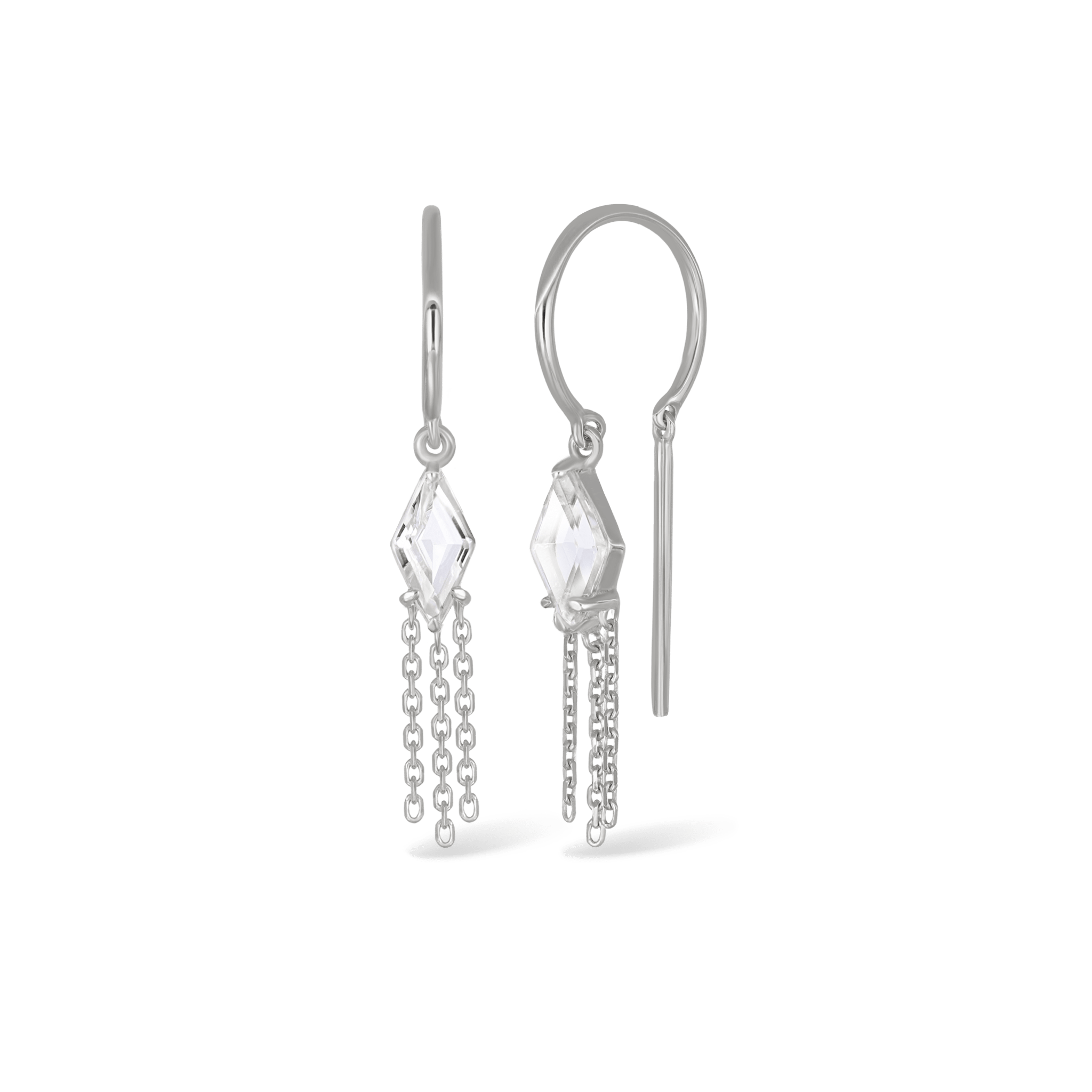 BEATTI Threaders BTE059 • White Topaz Rhombus Tassel Gemstone Threader Earrings BTE059 • White Topaz Rhombus Tassel Gemstone Threader Earrings