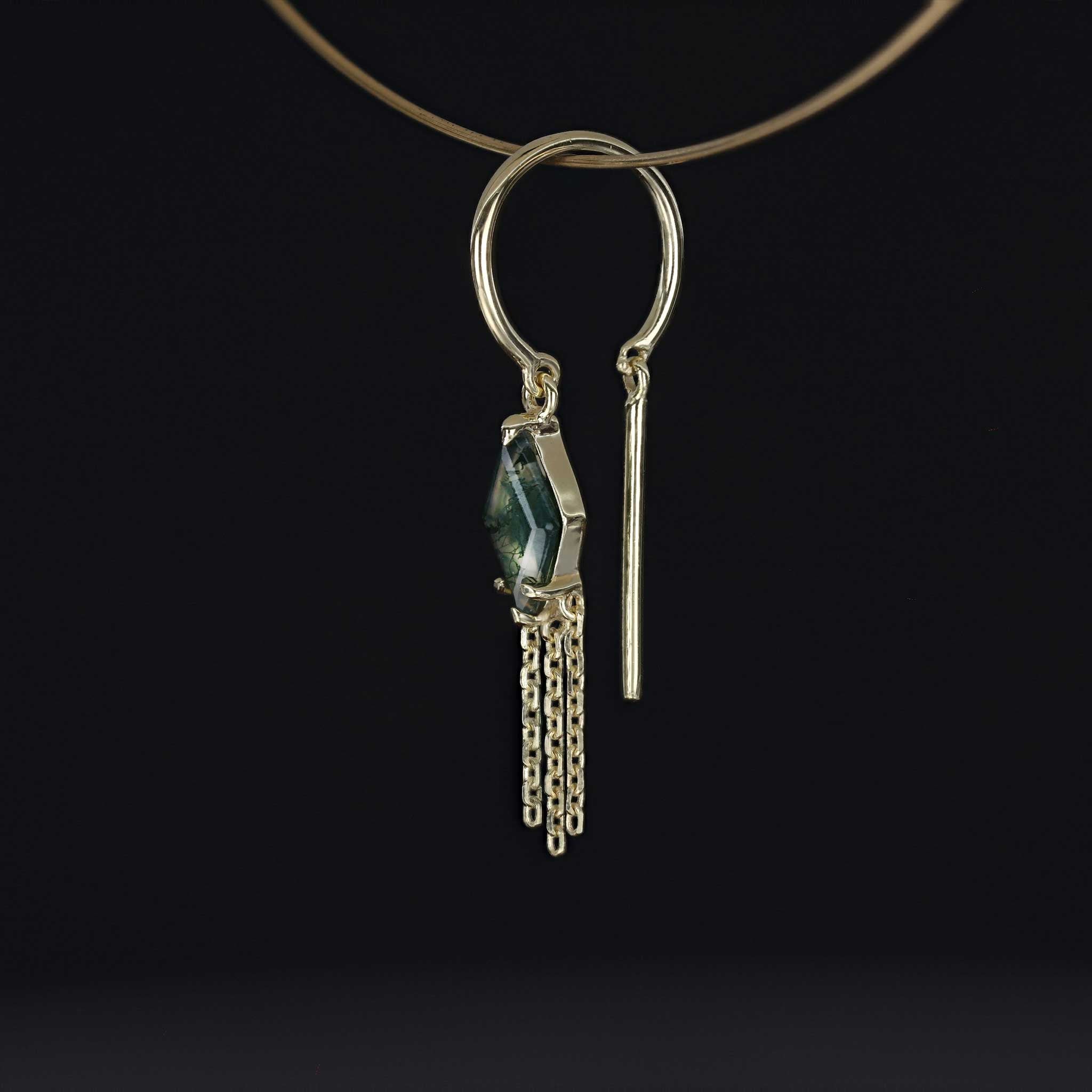 BEATTI Threaders Gold / Moss Agate BTE059 • Moss Agate Rhombus Tassel Gemstone Threader Earrings BTE059 MOSAG BTE059 • Moss Agate Rhombus Tassel Gemstone Threader Earrings