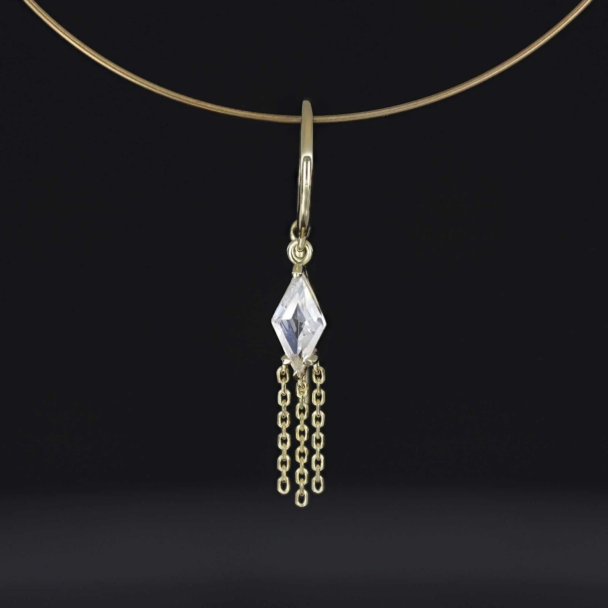 BEATTI Threaders BTE059 • White Topaz Rhombus Tassel Gemstone Threader Earrings BTE059 • White Topaz Rhombus Tassel Gemstone Threader Earrings