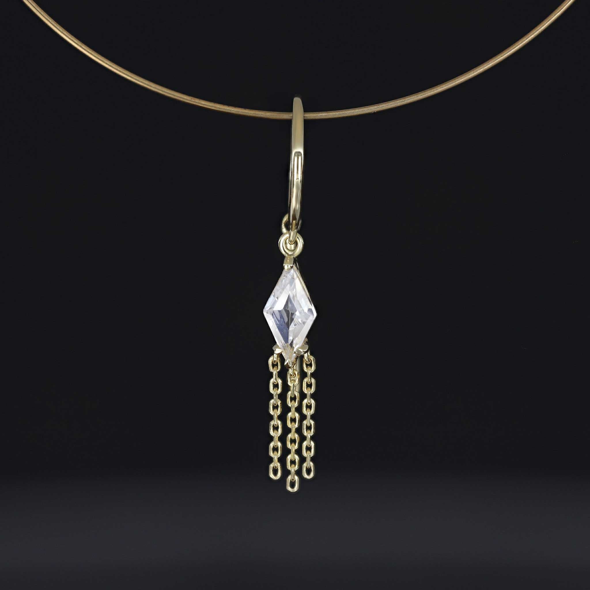 BEATTI Threaders BTE059 • White Topaz Rhombus Tassel Gemstone Threader Earrings BTE059 • White Topaz Rhombus Tassel Gemstone Threader Earrings