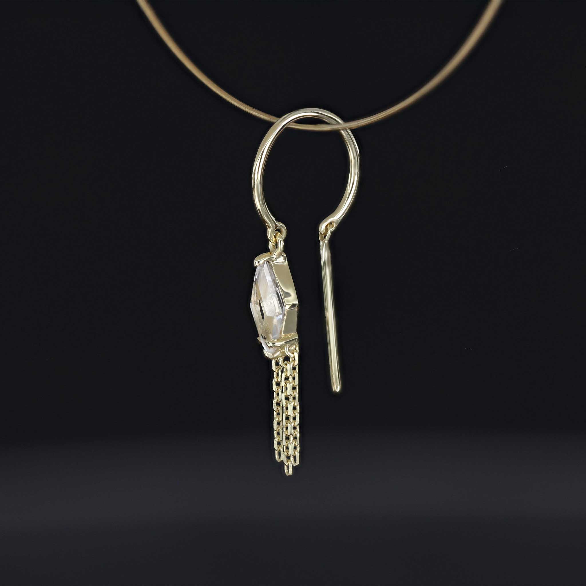 BEATTI Threaders BTE059 • White Topaz Rhombus Tassel Gemstone Threader Earrings BTE059 • White Topaz Rhombus Tassel Gemstone Threader Earrings