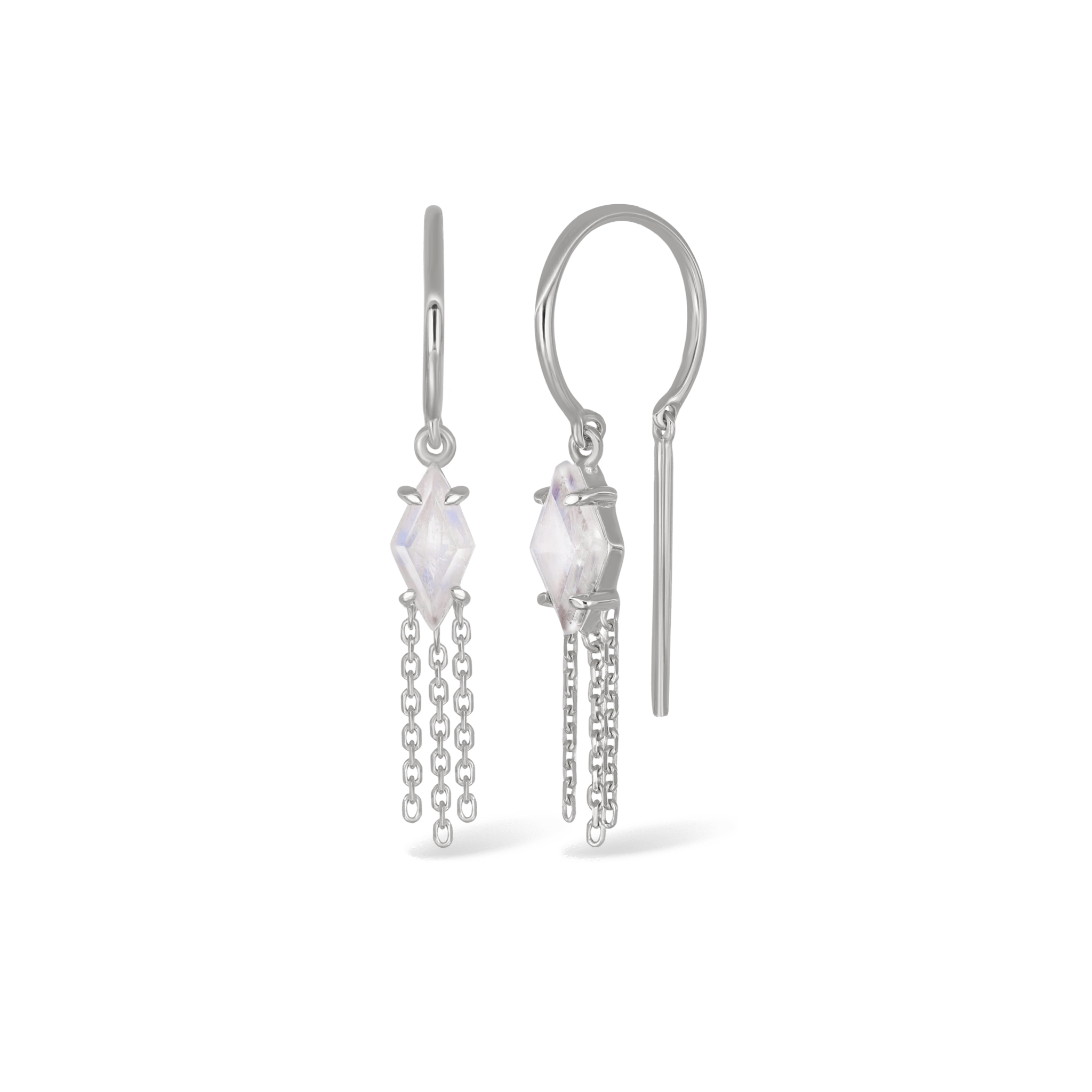 BEATTI Threaders BTE060 • Rainbow Moonstone Rhombus Tassel Gemstone Threader Earrings BTE060 • Rainbow Moonstone Rhombus Tassel Gemstone Threader Earrings