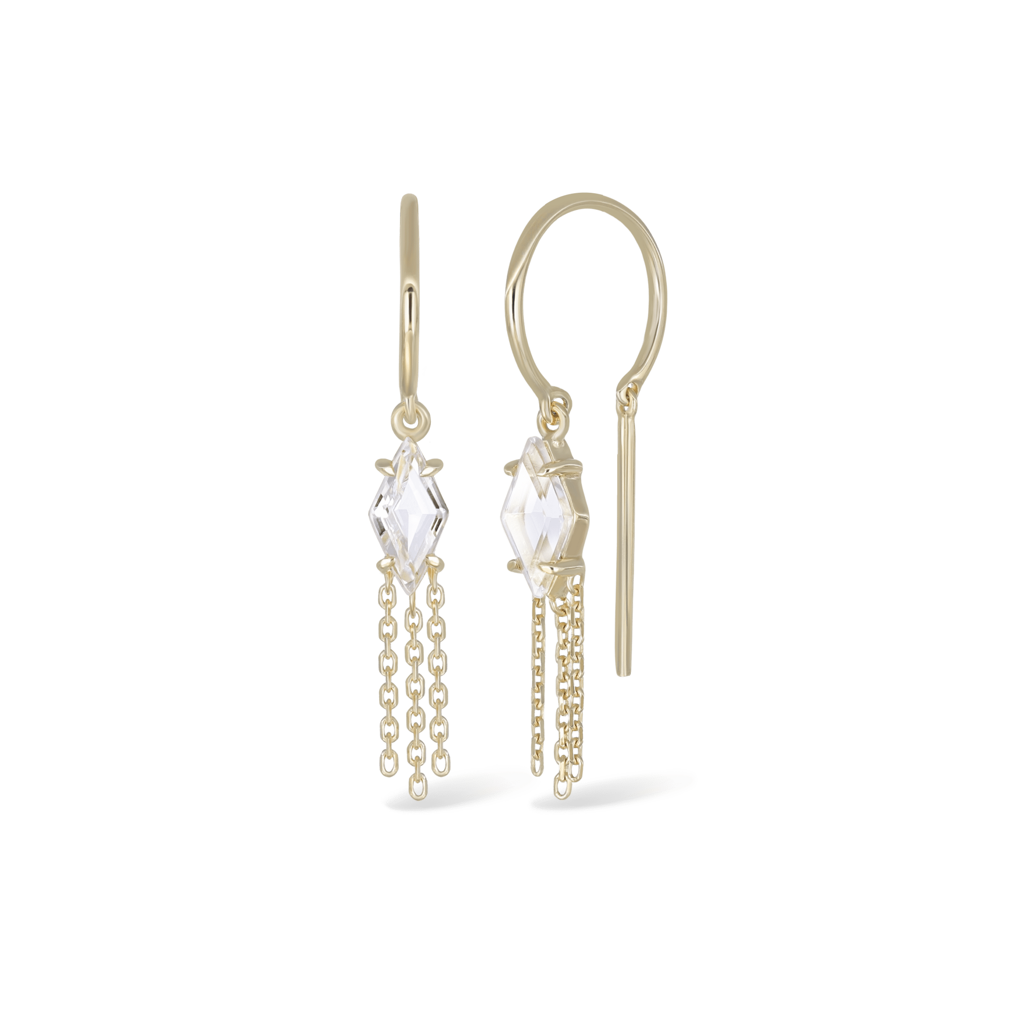 BEATTI Threaders BTE060 • White Topaz Rhombus Tassel Gemstone Threader Earrings BTE060 • White Topaz Rhombus Tassel Gemstone Threader Earrings