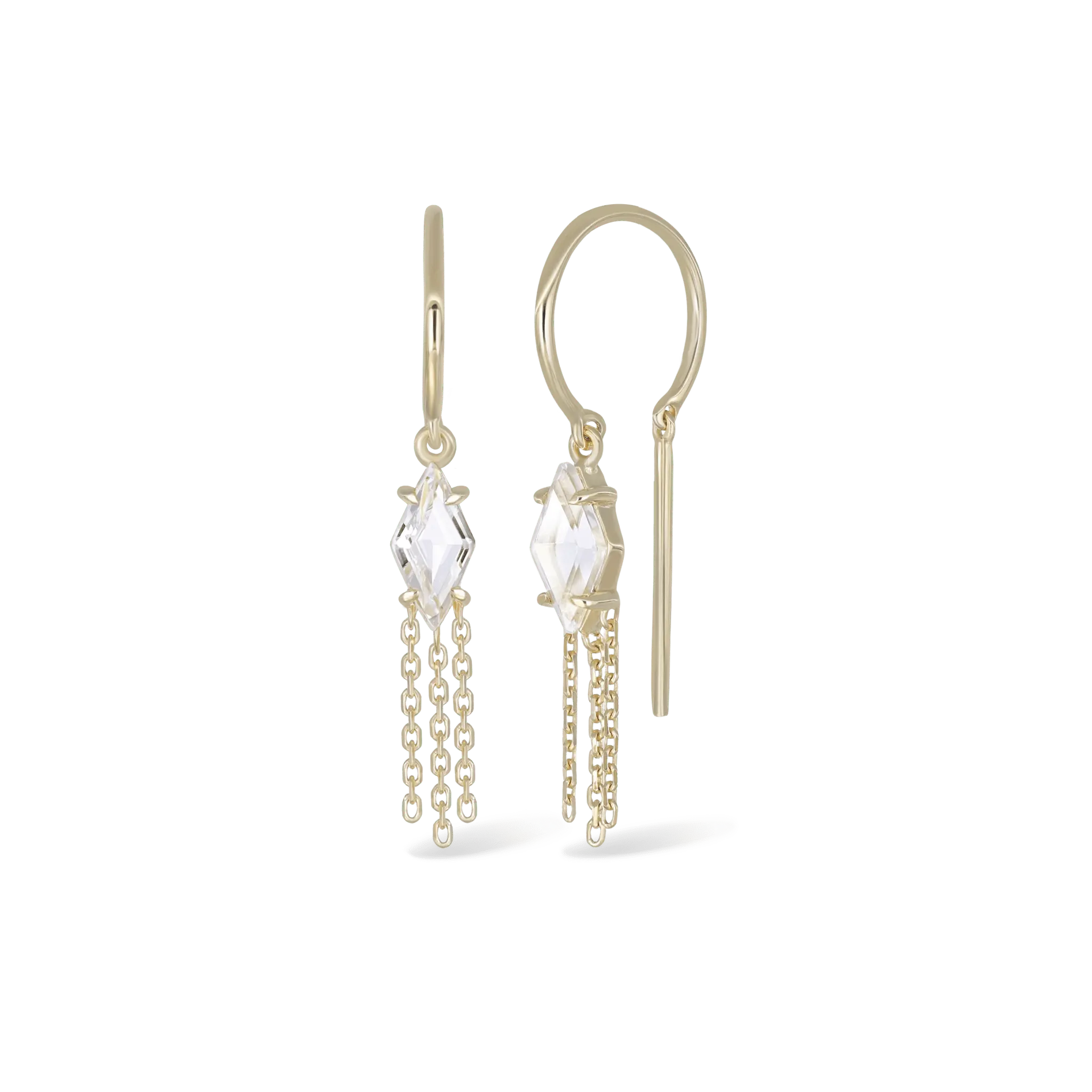 BEATTI Threaders BTE060 • White Topaz Rhombus Tassel Gemstone Threader Earrings BTE060 • White Topaz Rhombus Tassel Gemstone Threader Earrings