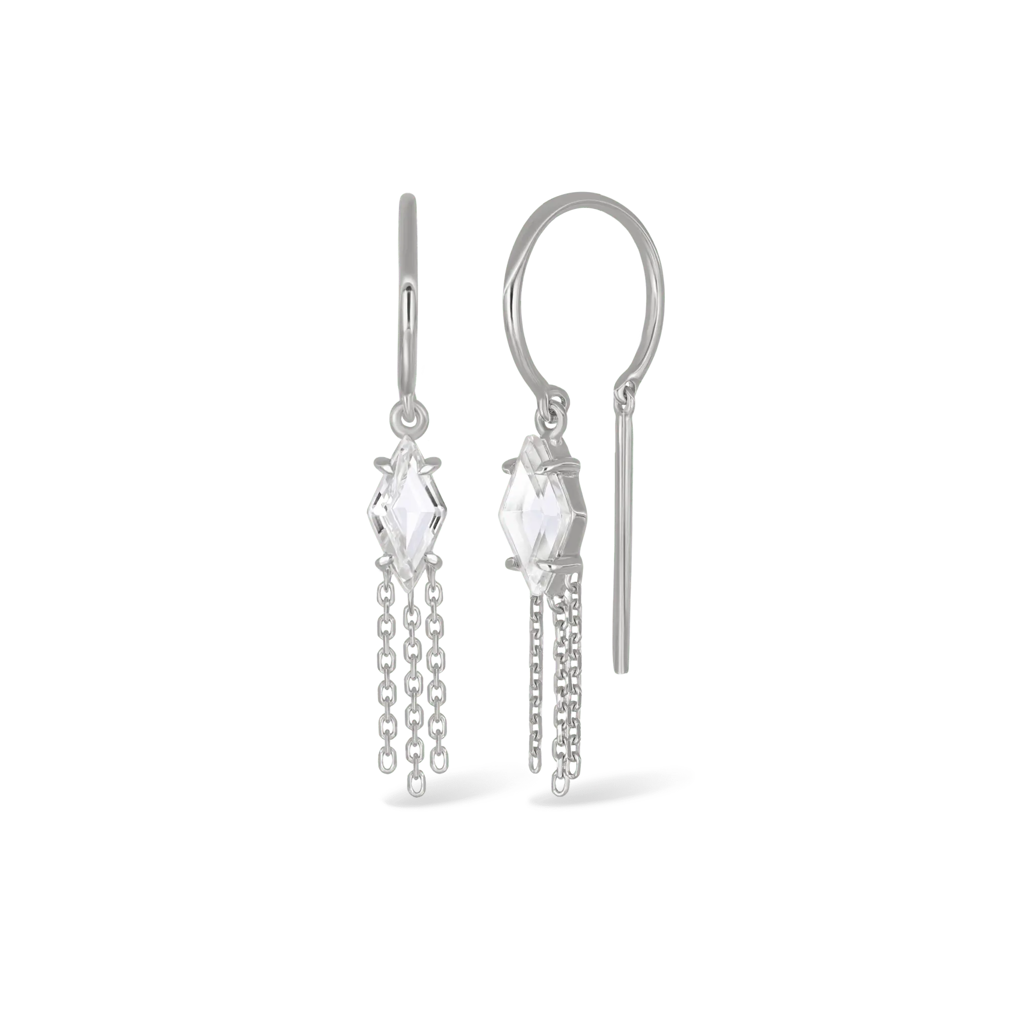 BEATTI Threaders BTE060 • White Topaz Rhombus Tassel Gemstone Threader Earrings BTE060 • White Topaz Rhombus Tassel Gemstone Threader Earrings