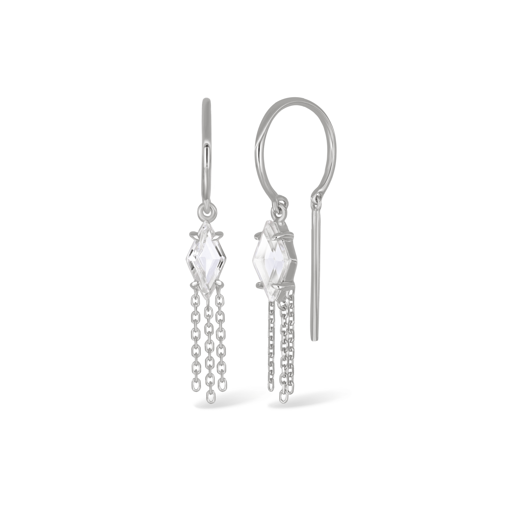 BEATTI Threaders BTE060 • White Topaz Rhombus Tassel Gemstone Threader Earrings BTE060 • White Topaz Rhombus Tassel Gemstone Threader Earrings