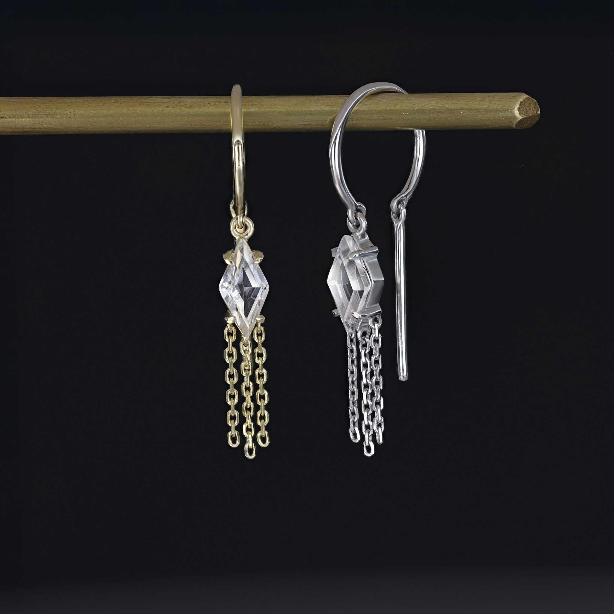 BEATTI Threaders BTE060 • White Topaz Rhombus Tassel Gemstone Threader Earrings BTE060 • White Topaz Rhombus Tassel Gemstone Threader Earrings