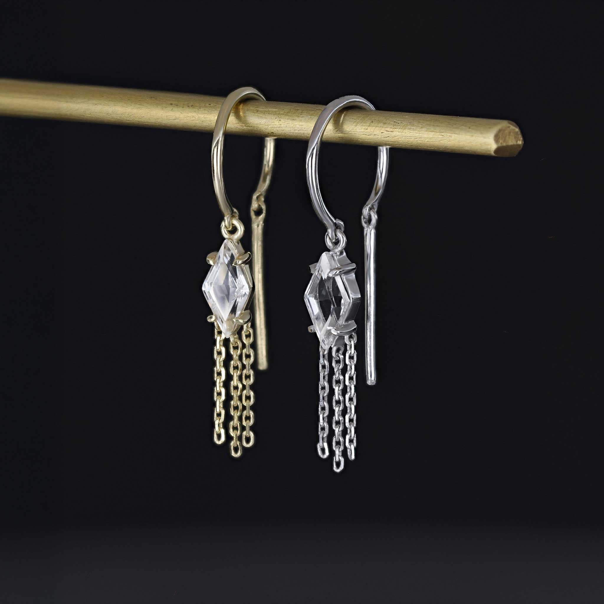 BEATTI Threaders BTE060 • White Topaz Rhombus Tassel Gemstone Threader Earrings BTE060 • White Topaz Rhombus Tassel Gemstone Threader Earrings