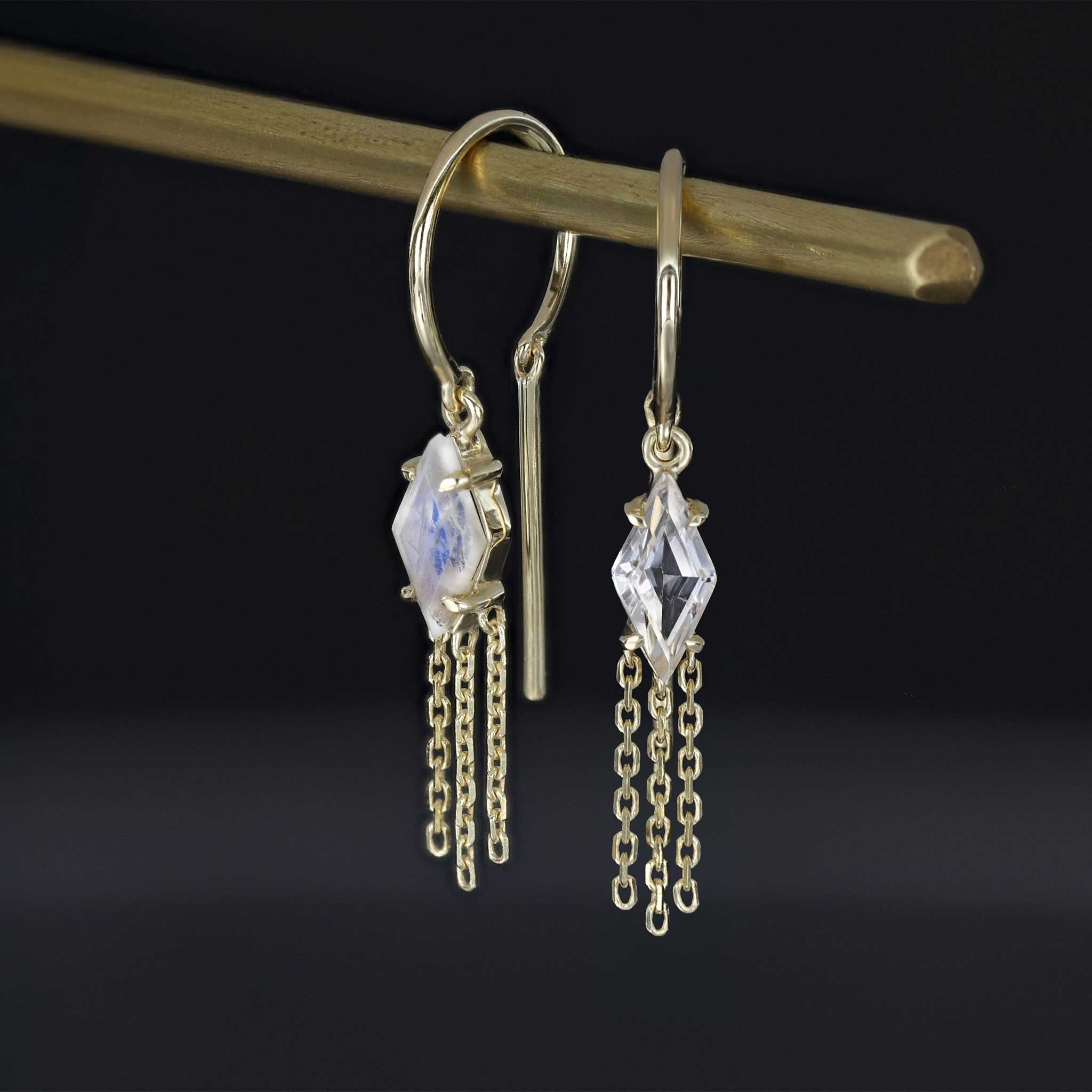 BEATTI Threaders BTE060 • White Topaz Rhombus Tassel Gemstone Threader Earrings BTE060 • White Topaz Rhombus Tassel Gemstone Threader Earrings