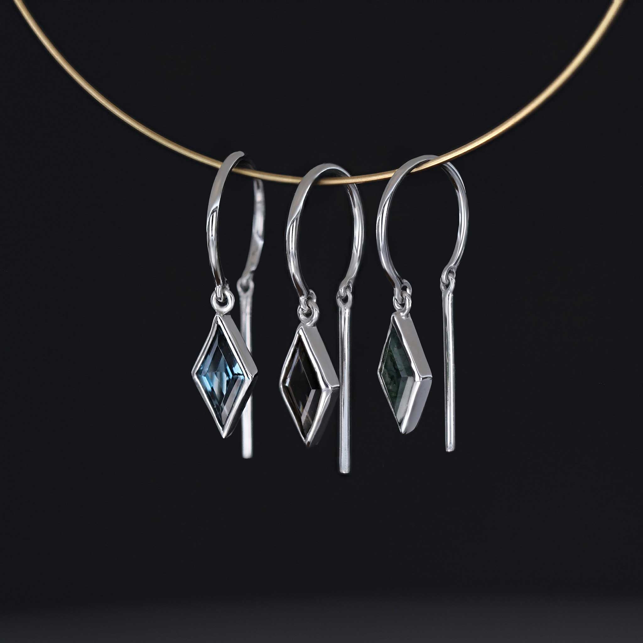 BEATTI Threaders BTE061 • Rhombus Gemstone Threader Hoop Earrings BTE061 • Rhombus Gemstone Threader Hoop Earrings
