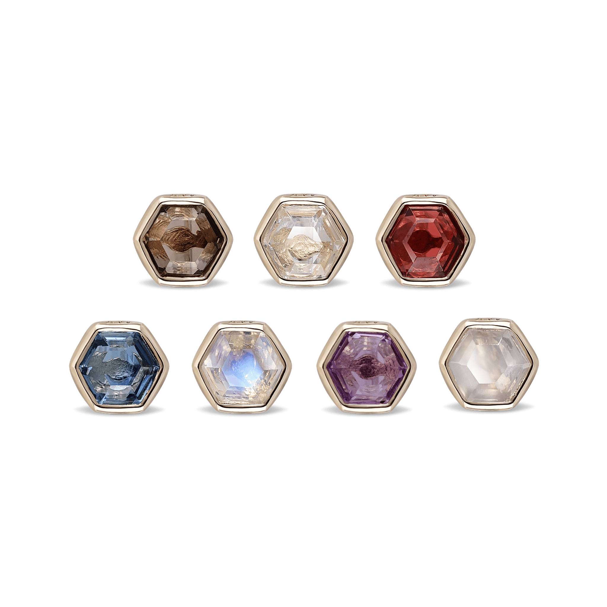 BEATTI Threadless Ends Ela • 14K Gold Hexagon Gemstone Threadless Ends Ela • 14K Gold Hexagon Gemstone Threadless Ends • London Blue Topaz