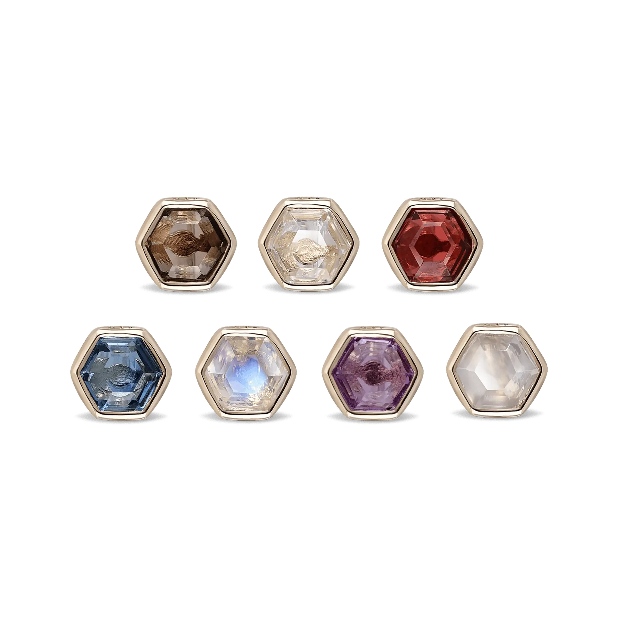 BEATTI Threadless Ends Ela • 14K Gold Hexagon Gemstone Threadless Ends Ela • 14K Gold Hexagon Gemstone Threadless Ends • London Blue Topaz