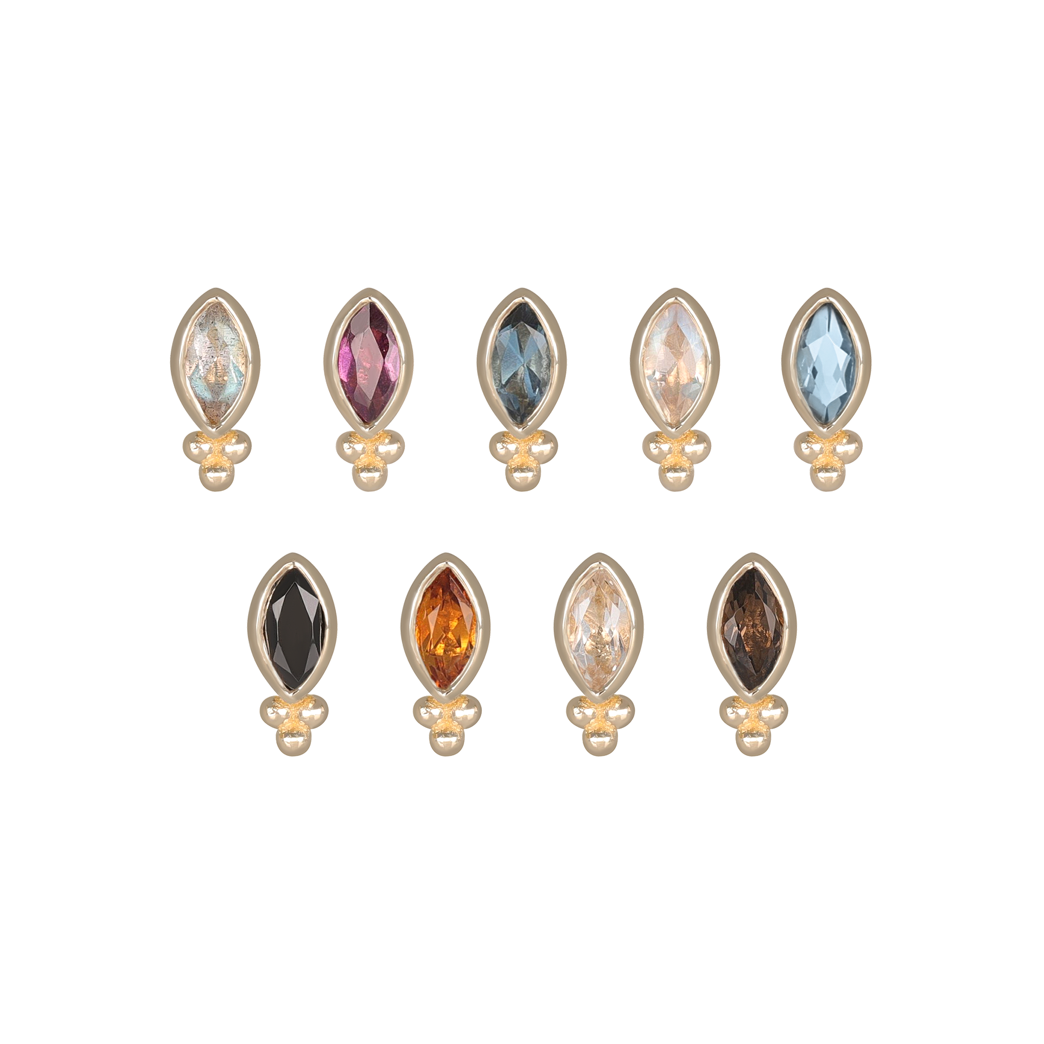 Rue • 14K Gold Tiny Marquise Cluster Natural Gemstone Flat Back Stud