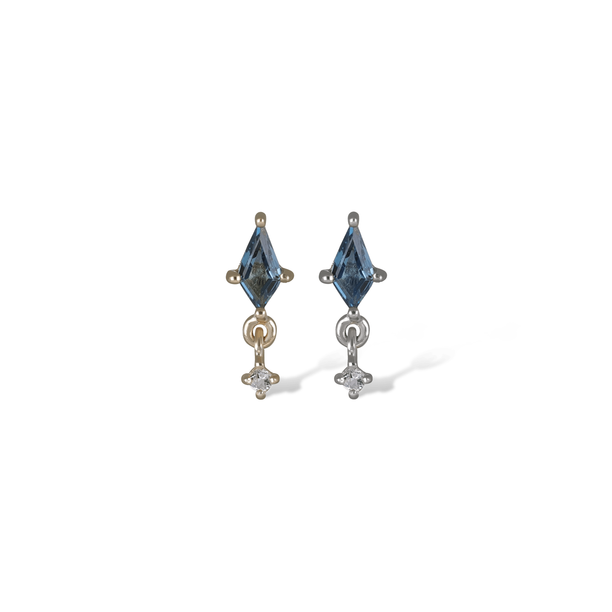 BEATTI Threadless Ends Lyra • Tiny Kite Shaped London Blue Topaz Dangle Gemstone Flat Back Stud Lyra • Tiny Kite Shaped London Blue Topaz Dangle Gemstone Flat Back Stud