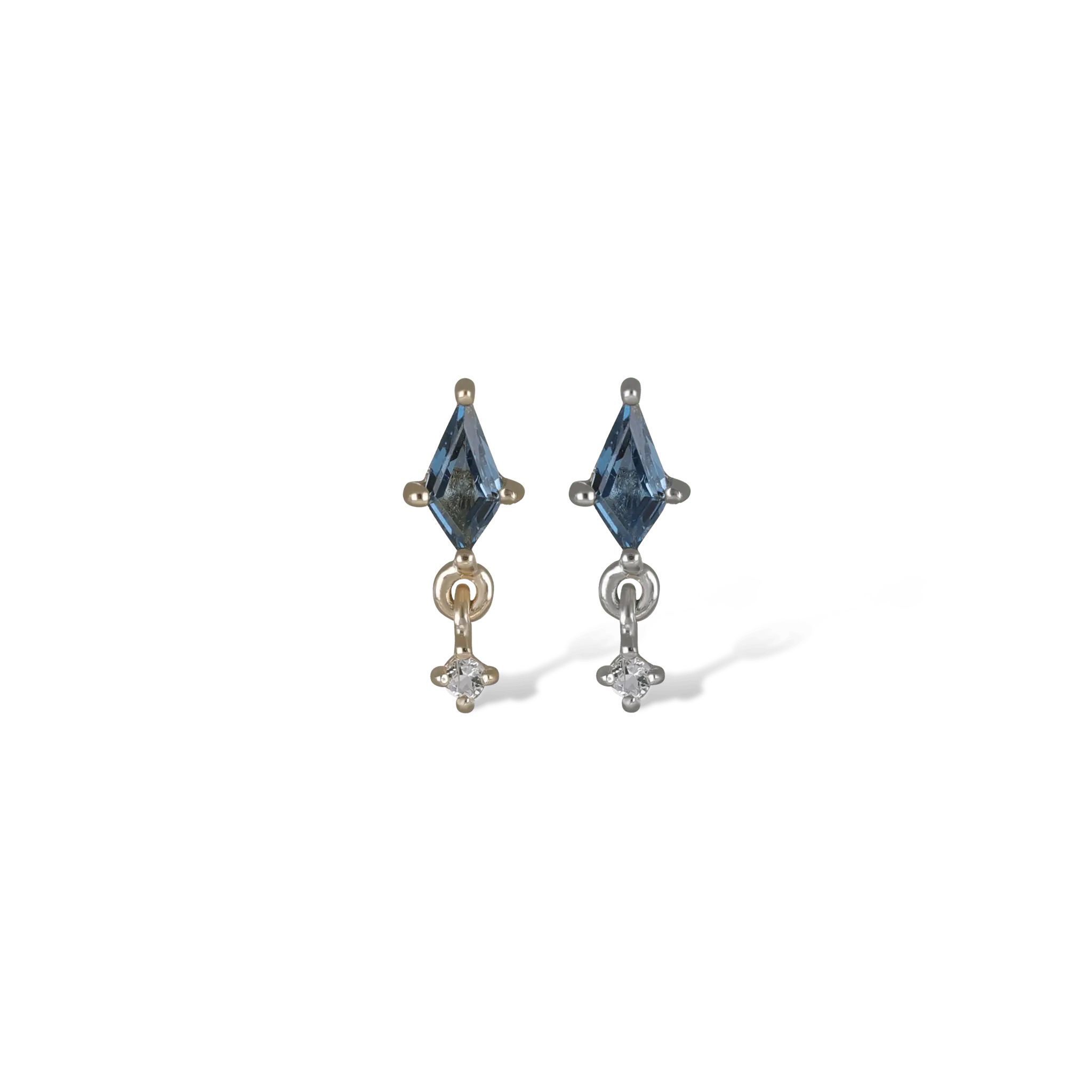 BEATTI Threadless Ends Lyra • Tiny Kite Shaped London Blue Topaz Dangle Gemstone Flat Back Stud Lyra • Tiny Kite Shaped London Blue Topaz Dangle Gemstone Flat Back Stud