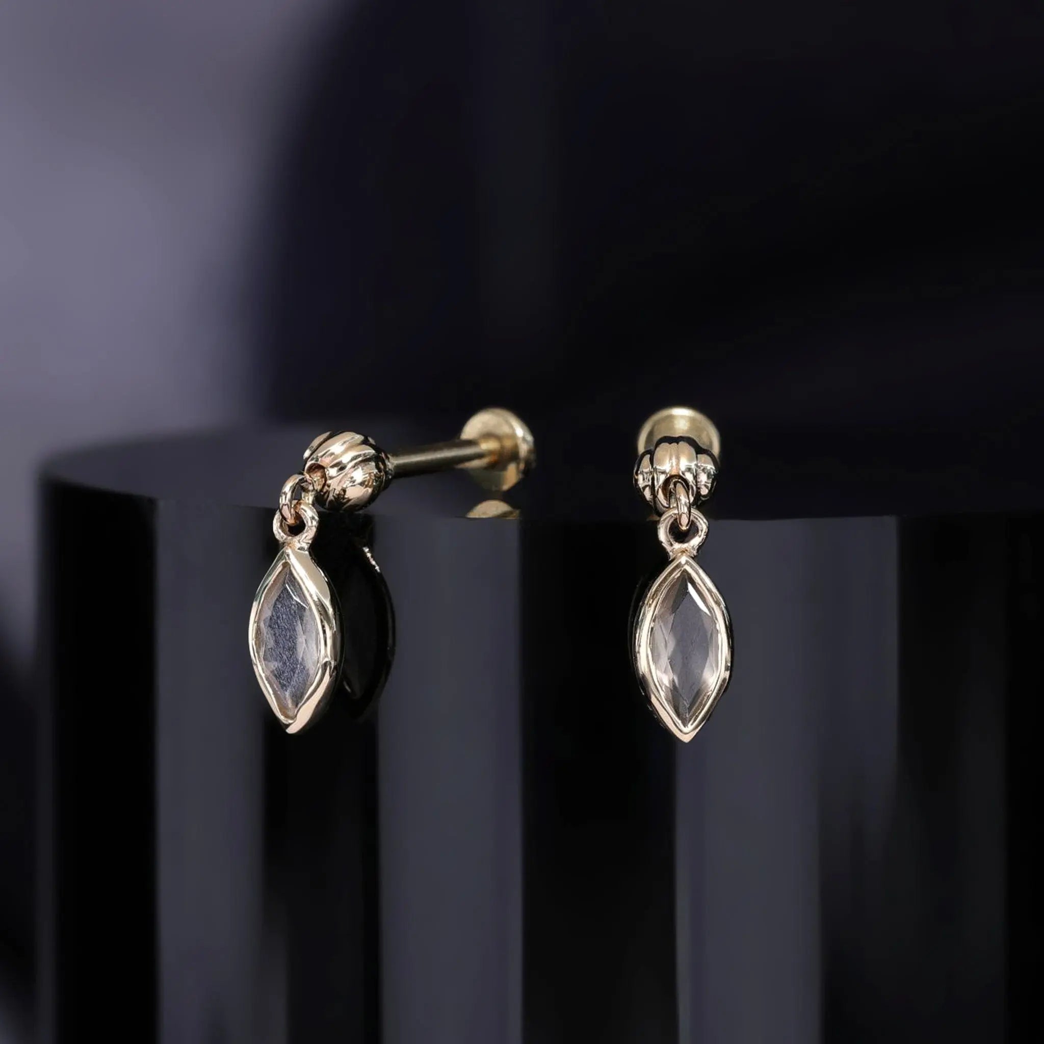 BEATTI Threadless Ends Gold / Grey Moonstone Aris Drop Threadless Flat Back Stud BTEG049-MG Aris Drop Threadless Flat Back Stud