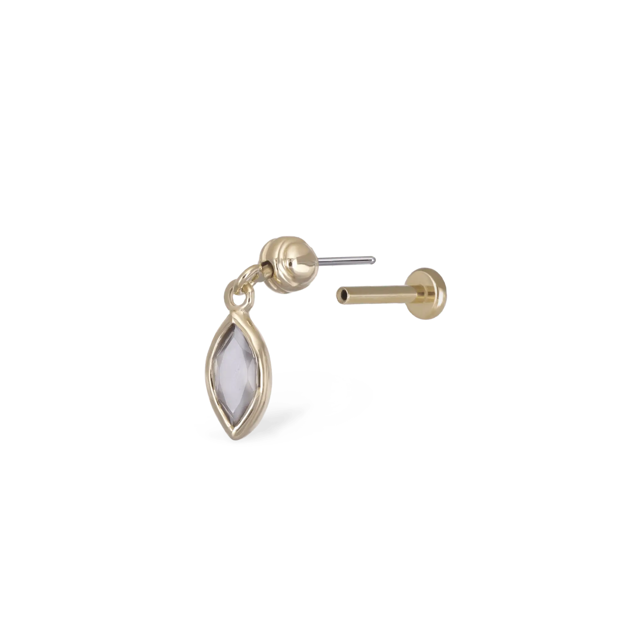 BEATTI Threadless Ends Gold / Grey Moonstone Aris Drop Threadless Flat Back Stud BTEG049-MG Aris Drop Threadless Flat Back Stud