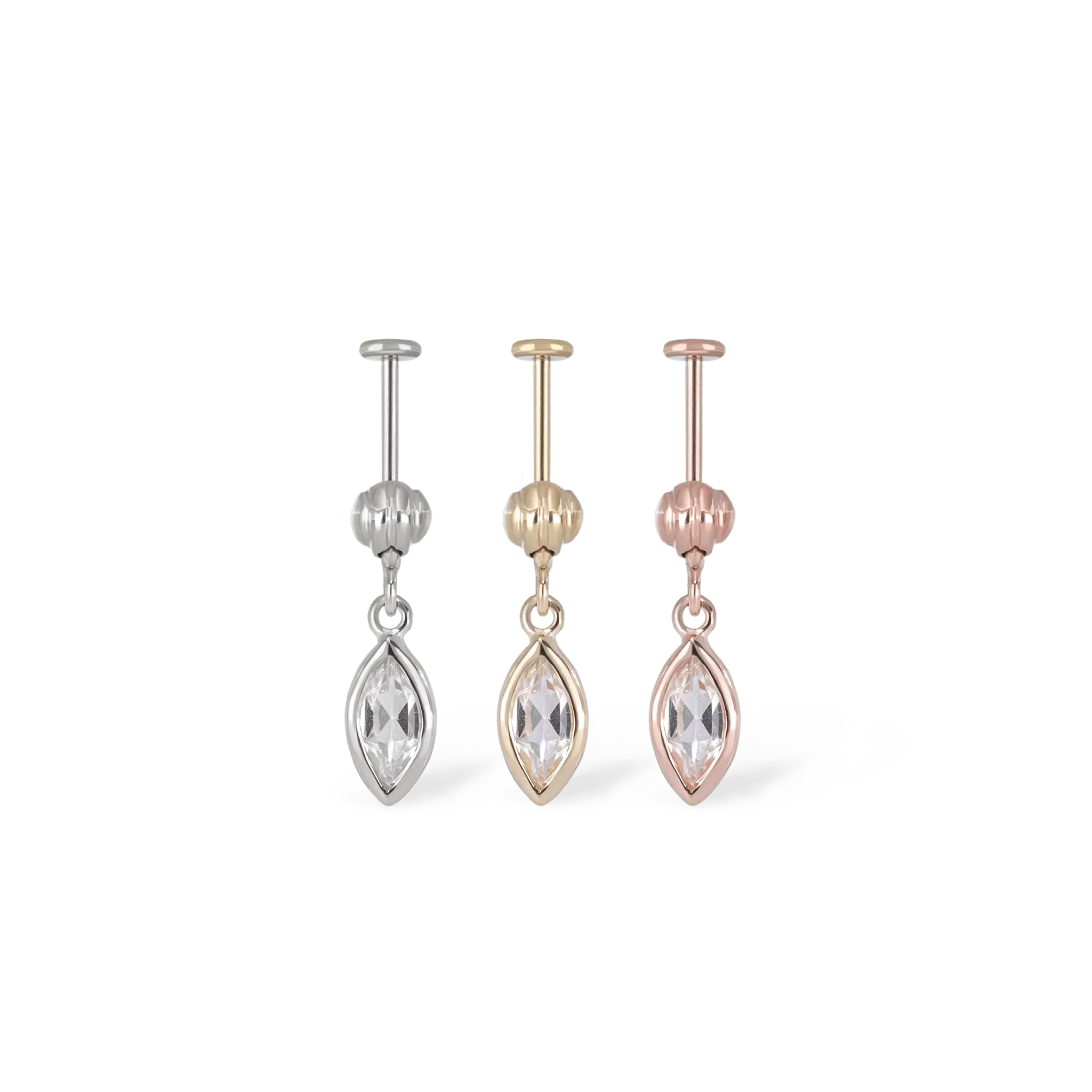 BEATTI Threadless Ends Aris Drop Threadless Flat Back Stud Aris Drop Threadless Flat Back Stud