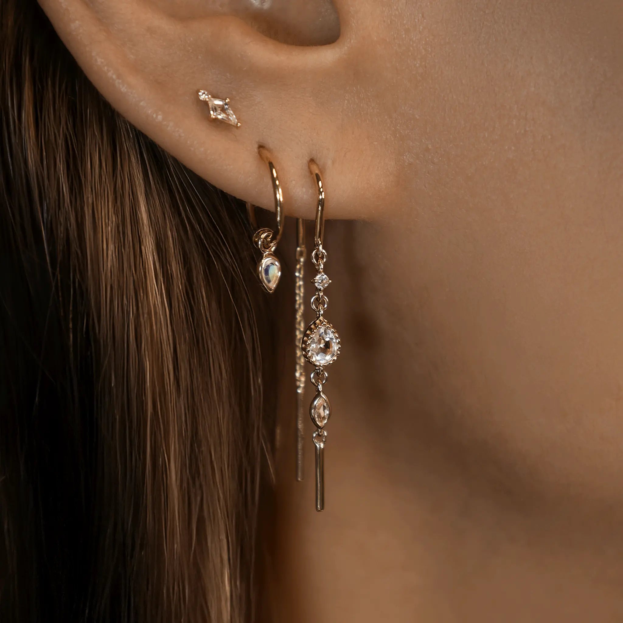 BEATTI Earring BTEG057 • 14K Solid Gemstone Hoop Threaders BTEG057 • 14K Solid Gemstone Hoop Threaders