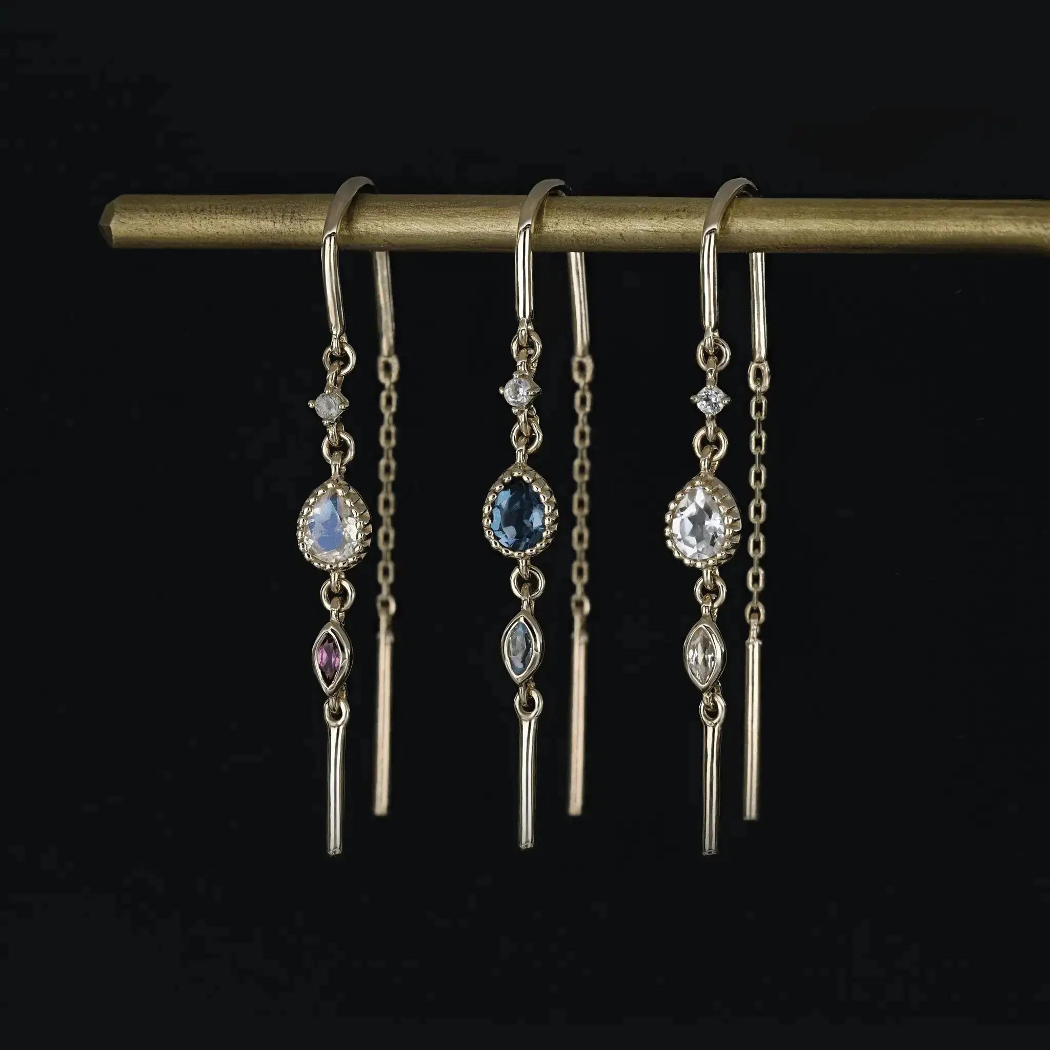 BEATTI Earring BTEG057 • 14K Solid Gemstone Hoop Threaders BTEG057 • 14K Solid Gemstone Hoop Threaders