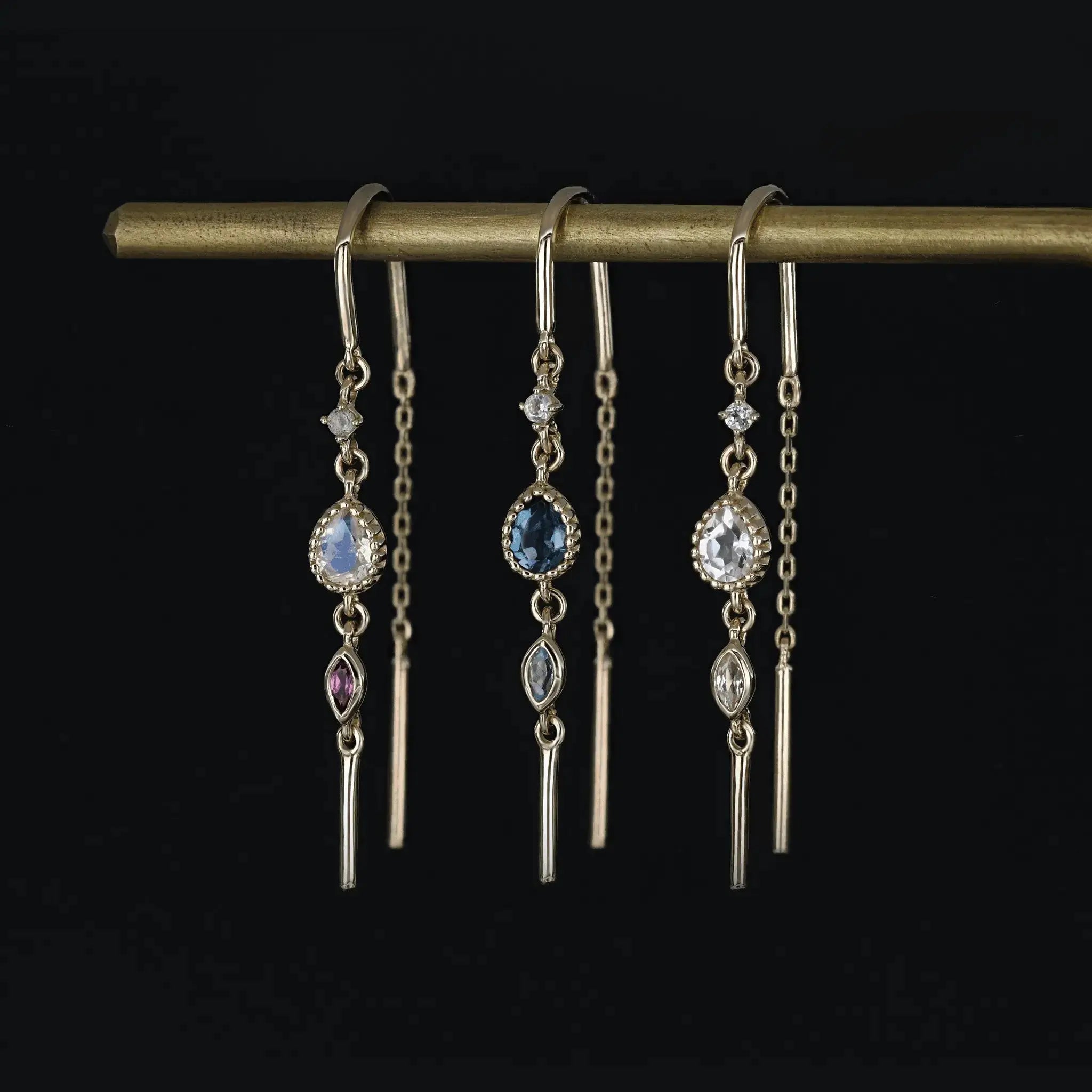 BEATTI Earring BTEG057 • 14K Solid Gemstone Hoop Threaders BTEG057 • 14K Solid Gemstone Hoop Threaders