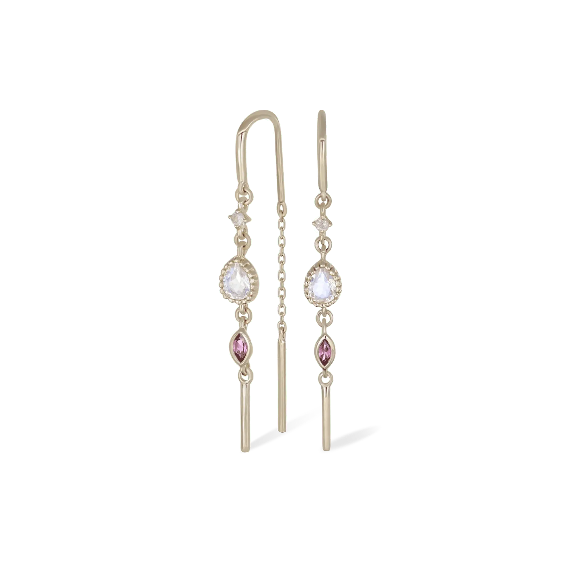 BEATTI Earring Pair / Gold Celene • 14K Gold MultiGemstone Hoop Threaders BTEG057 MR-RG-L Celene • 14K Gold MultiGemstone Hoop Threaders