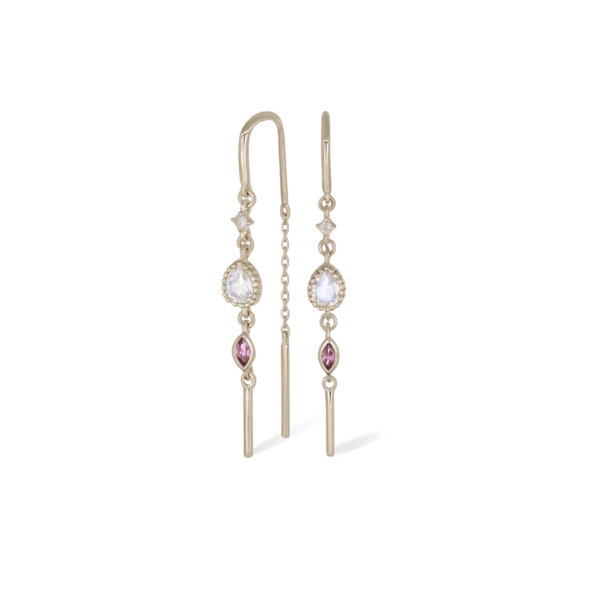 BEATTI Earring Pair / Gold Celene • 14K Gold MultiGemstone Hoop Threaders BTEG057 MR-RG-L Celene • 14K Gold MultiGemstone Hoop Threaders