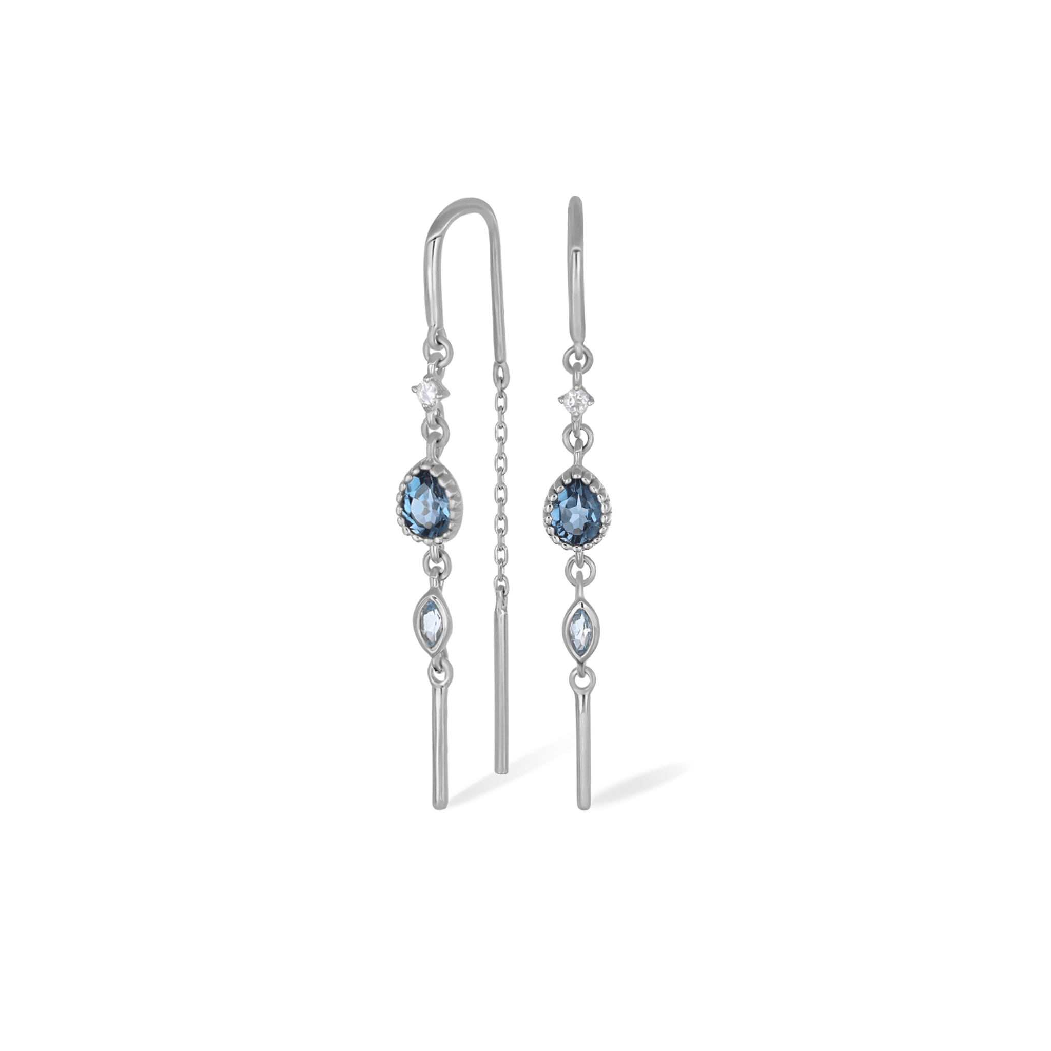 BEATTI Earring Pair / White Gold Celene • 14K Gold Multi-Gemstone Hoop Threaders BTEG057 MR-TBL-TBSW Celene • 14K Gold Multi-Gemstone Hoop Threaders
