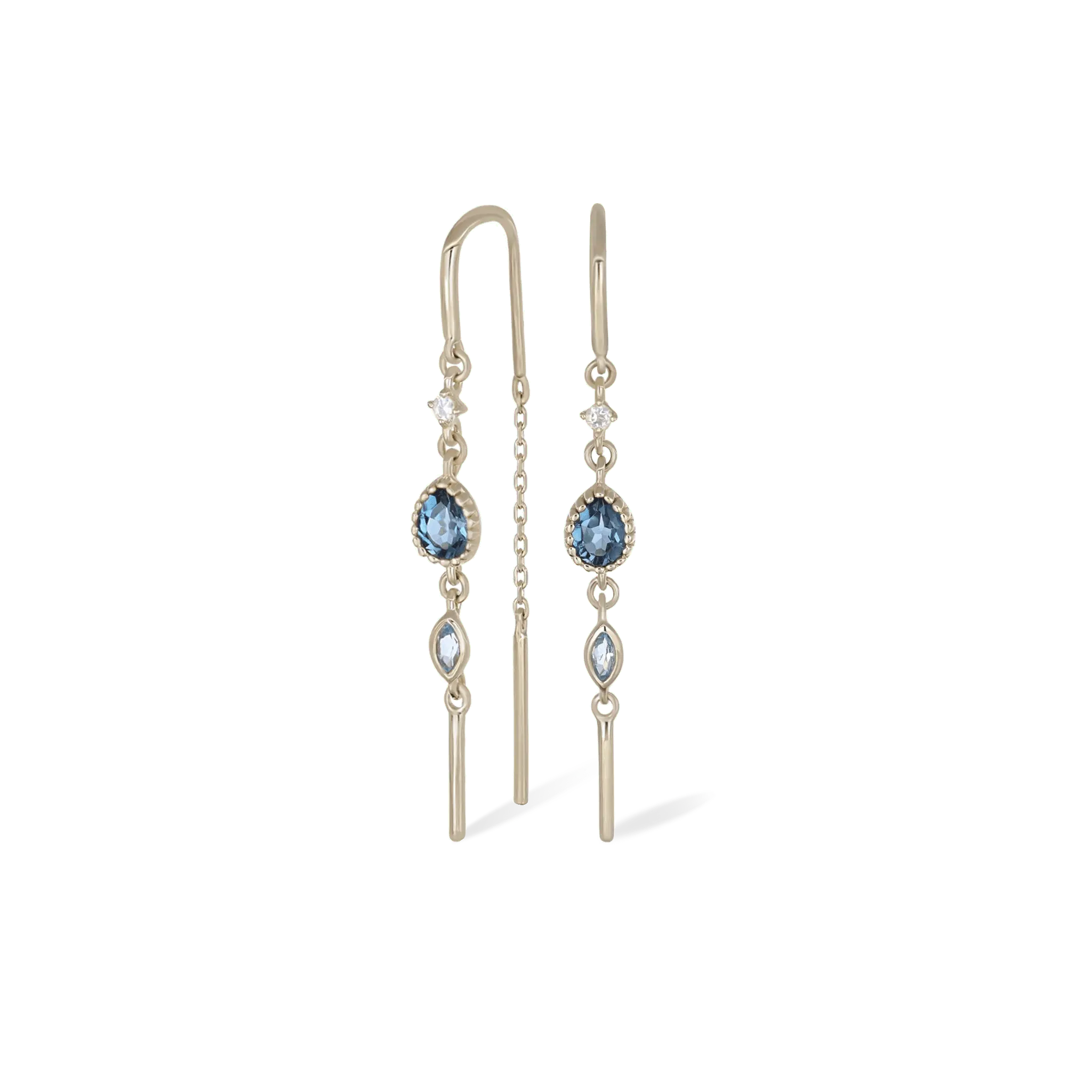 BEATTI Earring Pair / Gold Celene • 14K Gold Multi-Gemstone Hoop Threaders BTEG057 MR-TBL-TBSW Celene • 14K Gold Multi-Gemstone Hoop Threaders