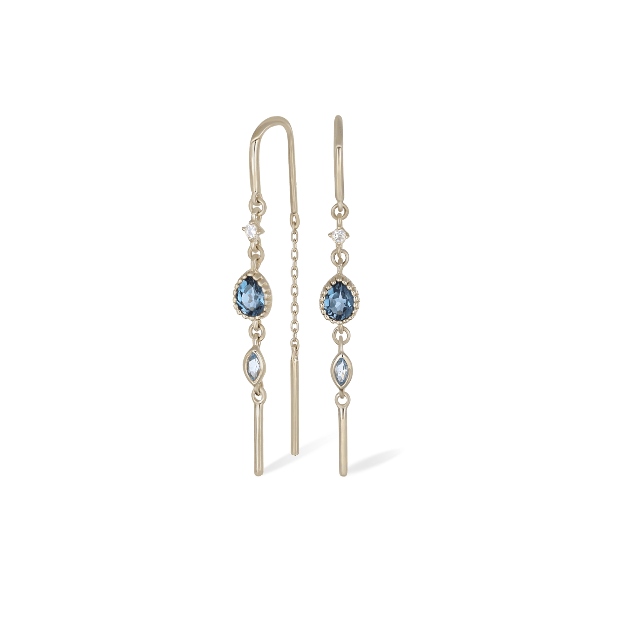 BEATTI Earring Pair / Gold Celene • 14K Gold Multi-Gemstone Hoop Threaders BTEG057 MR-TBL-TBSW Celene • 14K Gold Multi-Gemstone Hoop Threaders