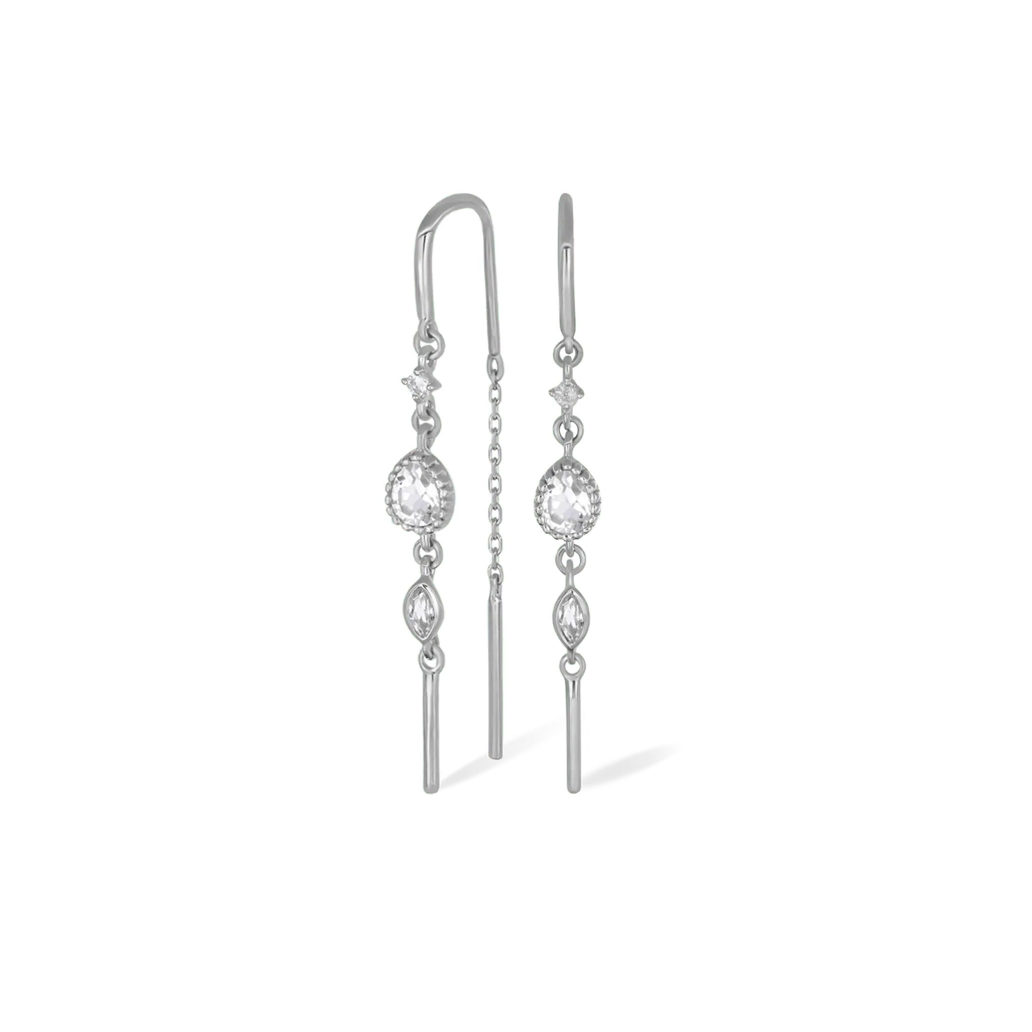 BEATTI Earring Celene • 14K Gold White Topaz Hoop Threaders Celene • 14K Gold White Topaz Hoop Threaders