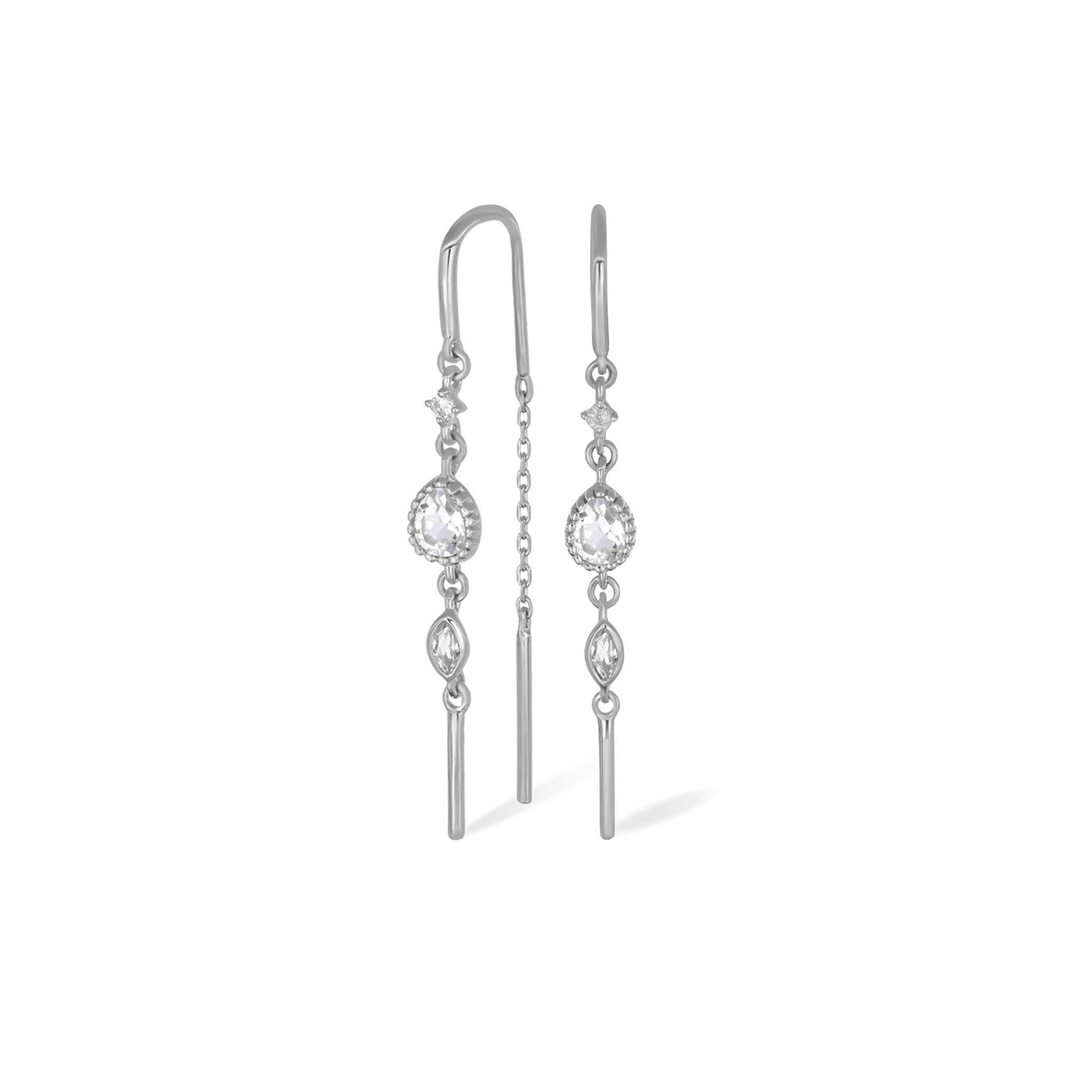 BEATTI Earring Celene • 14K Gold White Topaz Hoop Threaders Celene • 14K Gold White Topaz Hoop Threaders