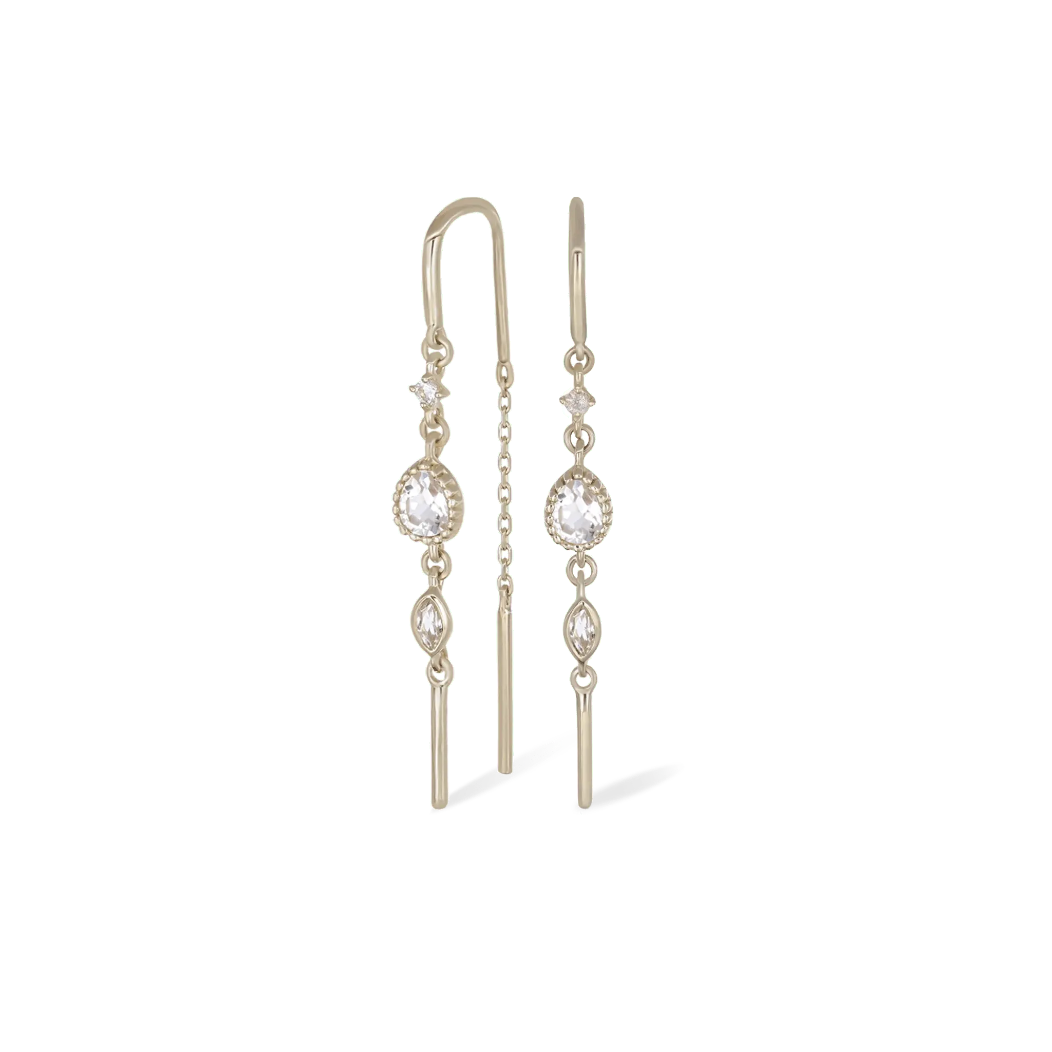 BEATTI Earring Celene • 14K Gold White Topaz Hoop Threaders Celene • 14K Gold White Topaz Hoop Threaders