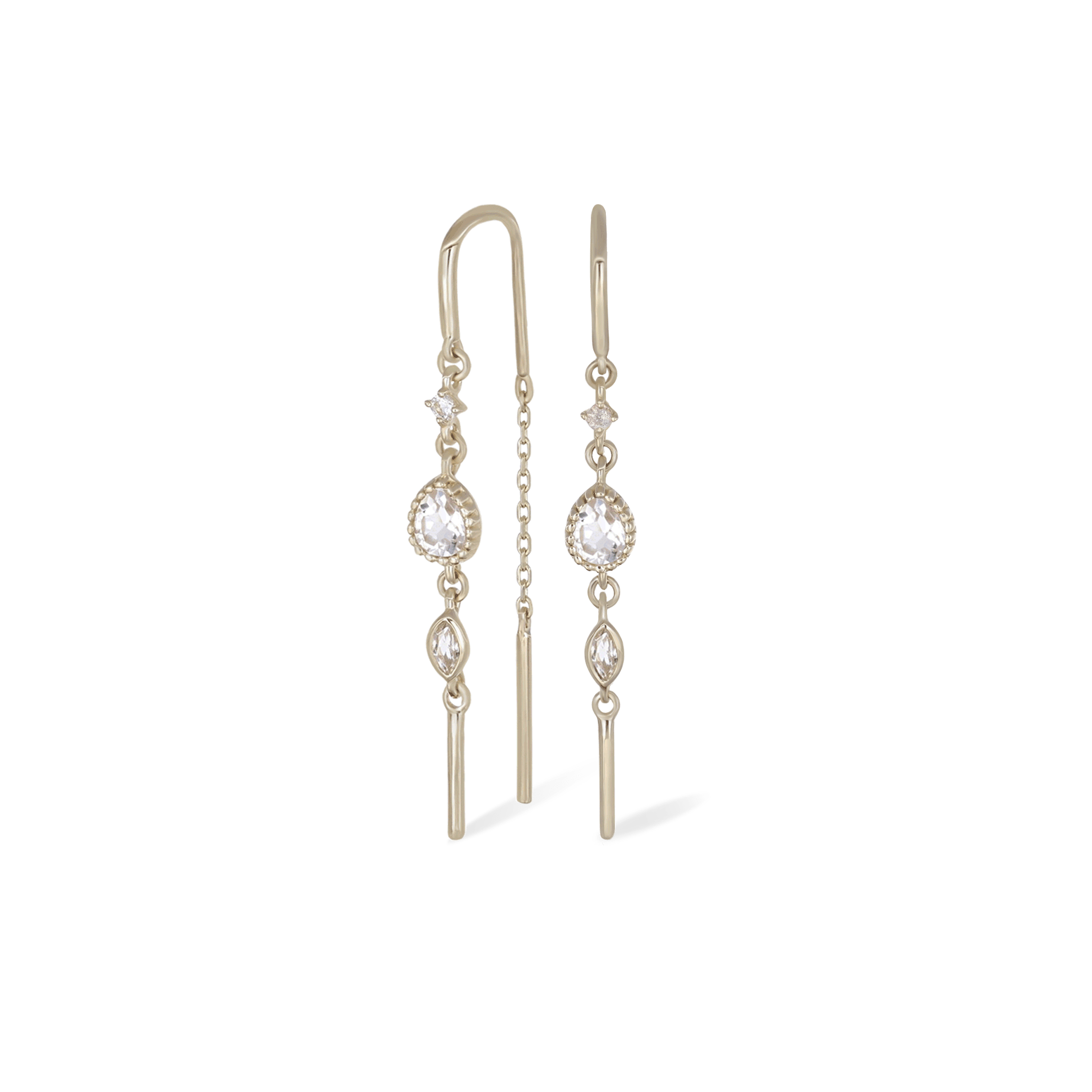 BEATTI Earring Celene • 14K Gold White Topaz Hoop Threaders Celene • 14K Gold White Topaz Hoop Threaders