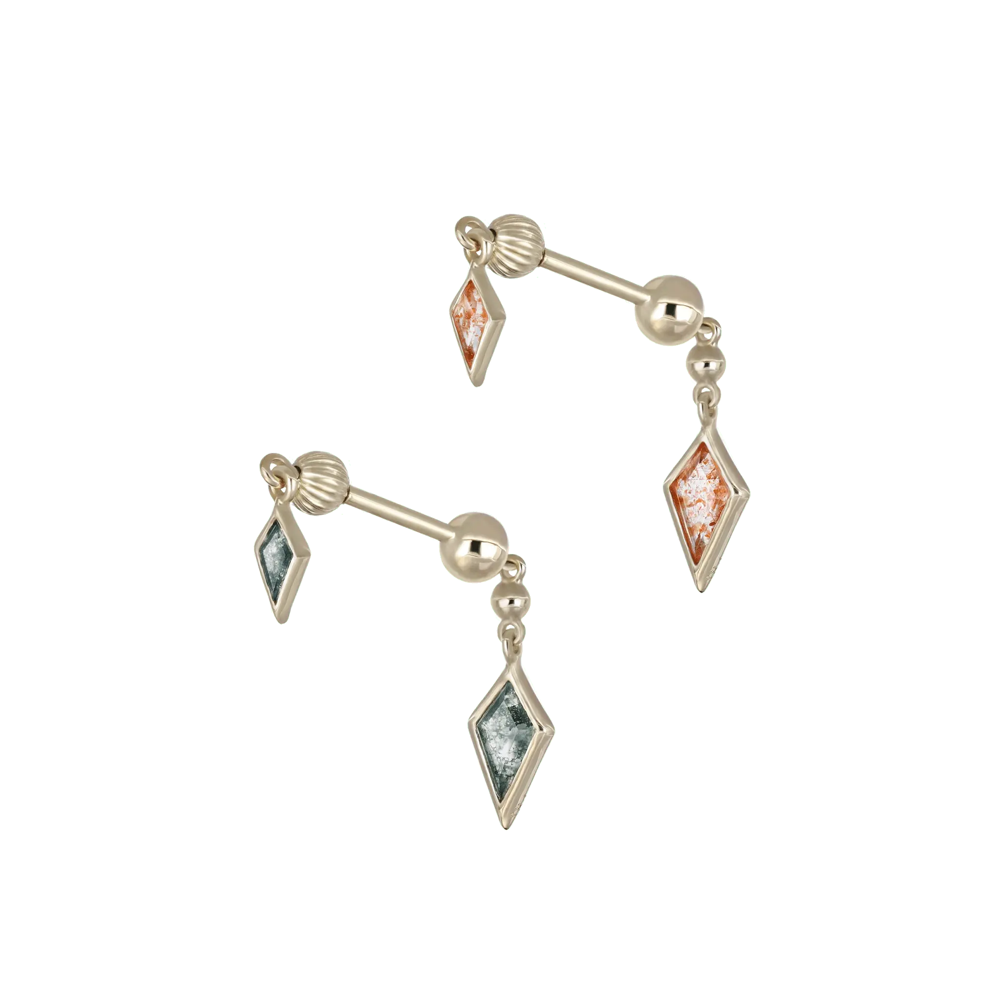 BEATTI Internal Thread Vira • 14K Solid Gold Double Sunstone / Moss Agate Barbell Piercing Vira • 14K Solid Gold Double Sunstone / Moss Agate Barbell Piercing