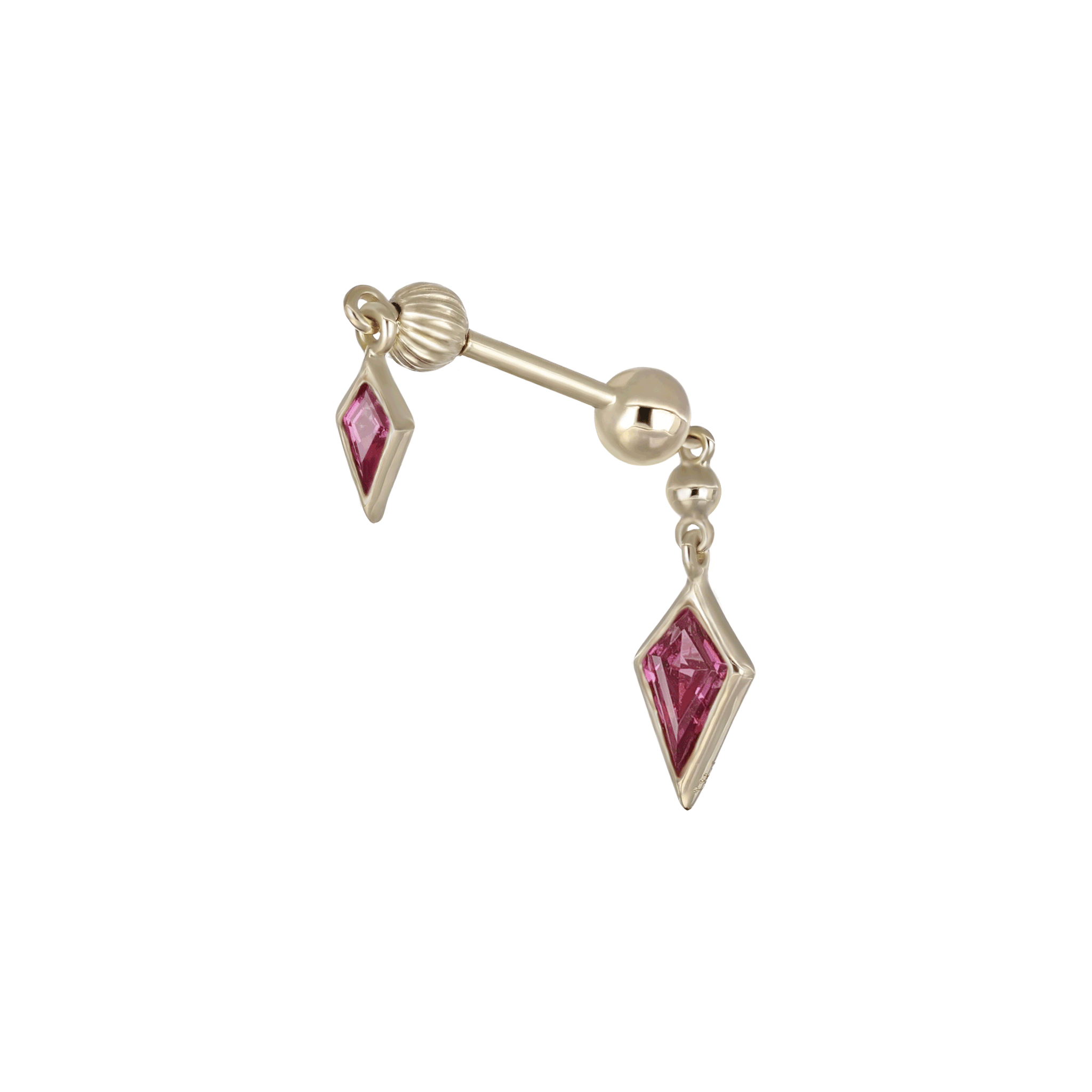 BEATTI Internal Thread Gold / 6mm Vira • 14K Solid Gold Double Gemstone Barbell Piercing BTEG058 Vira • 14K Solid Gold Double Gemstone Barbell Piercing