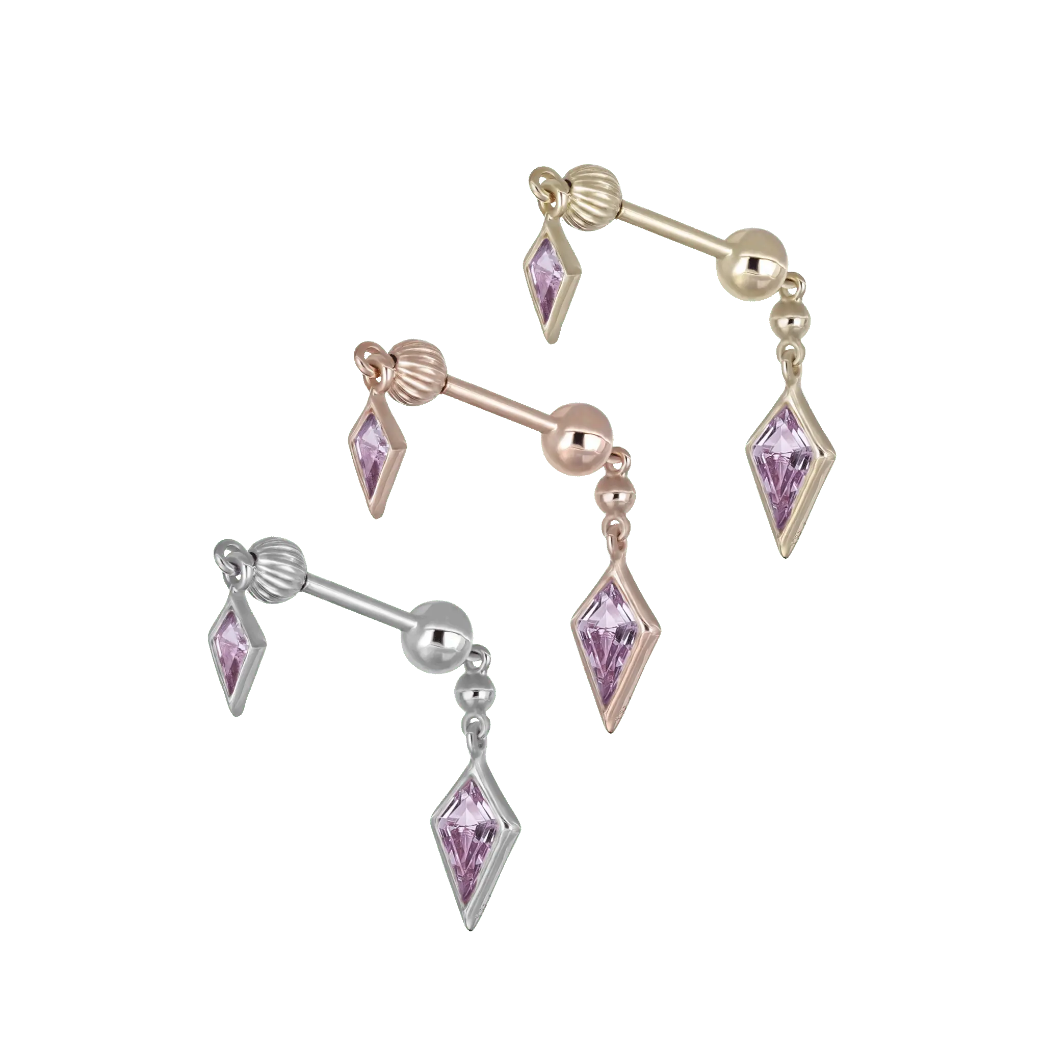 BEATTI Internal Thread Vira • Amethyst Brazilian 14K Solid Gold Double Barbell Internally Threaded Vira • Amethyst Brazilian 14K Solid Gold Double Barbell Internally Threaded