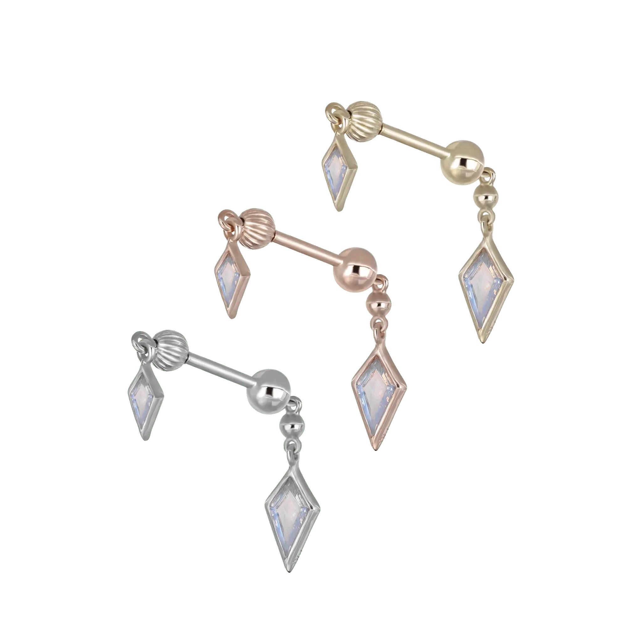 BEATTI Internal Thread Vira • Rainbow Moonstone 14K Solid Gold Double Barbell Internally Threaded Vira • Rainbow Moonstone 14K Solid Gold Double Barbell Internally Threaded