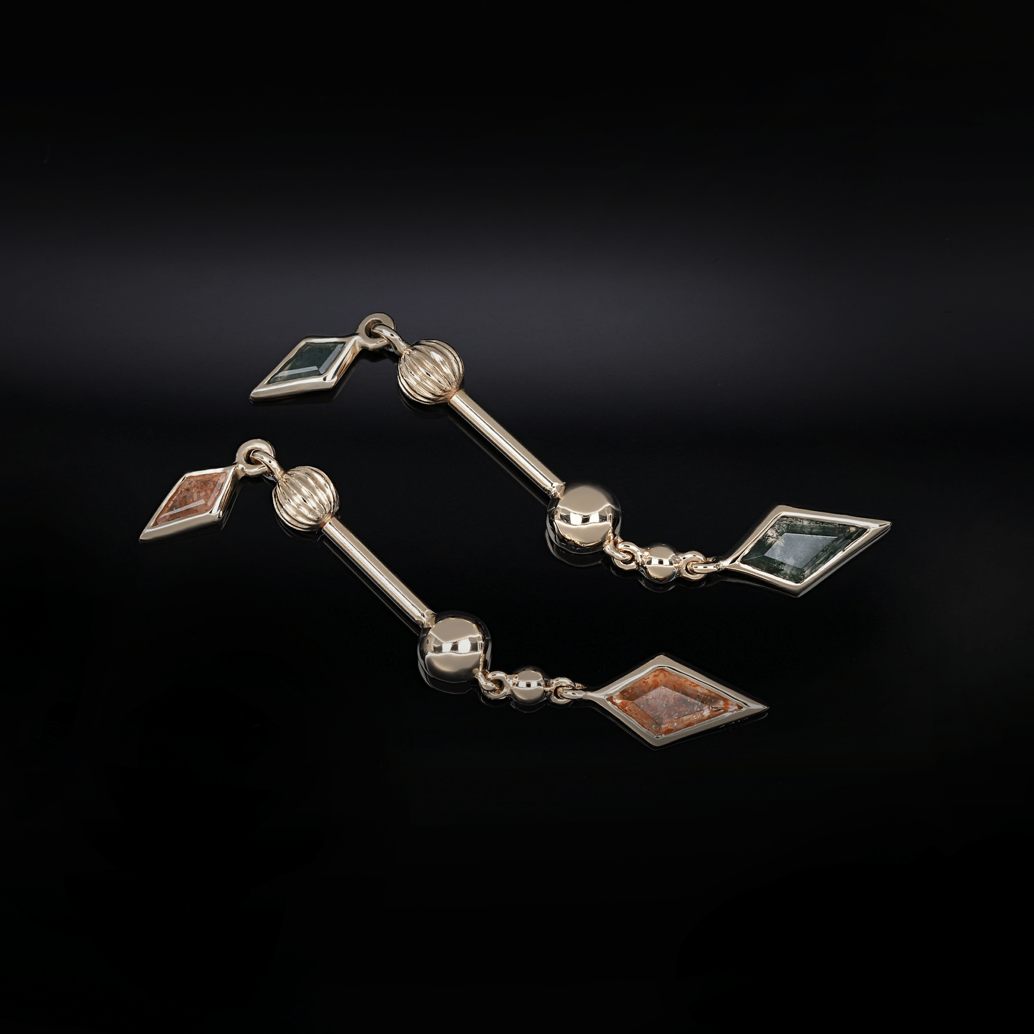 BEATTI Internal Thread Vira • 14K Solid Gold Double Sunstone / Moss Agate Barbell Piercing Vira • 14K Solid Gold Double Sunstone / Moss Agate Barbell Piercing