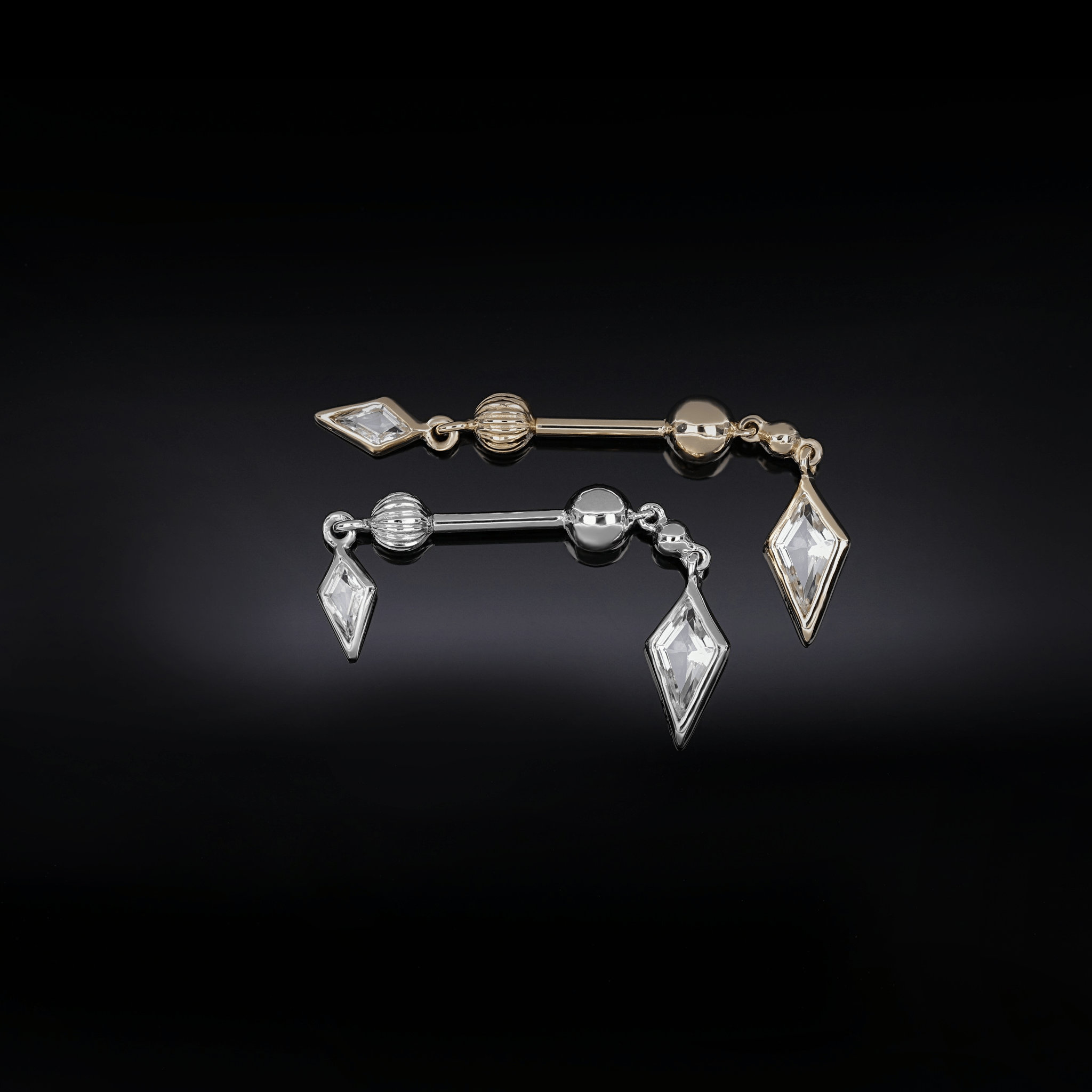 BEATTI Internal Thread Vira • White Topaz 14K Solid Gold Double Barbell Internally Threaded Vira • White Topaz 14K Solid Gold Double Barbell Internally Threaded