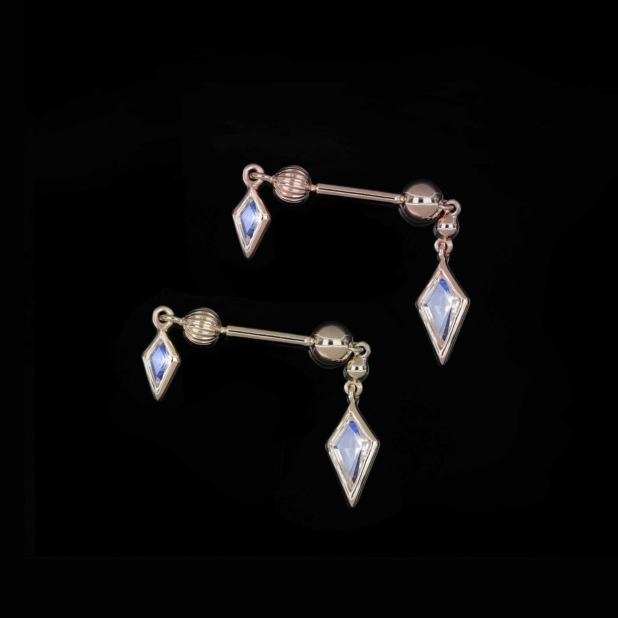 BEATTI Internal Thread Vira • Rainbow Moonstone 14K Solid Gold Double Barbell Internally Threaded Vira • Rainbow Moonstone 14K Solid Gold Double Barbell Internally Threaded
