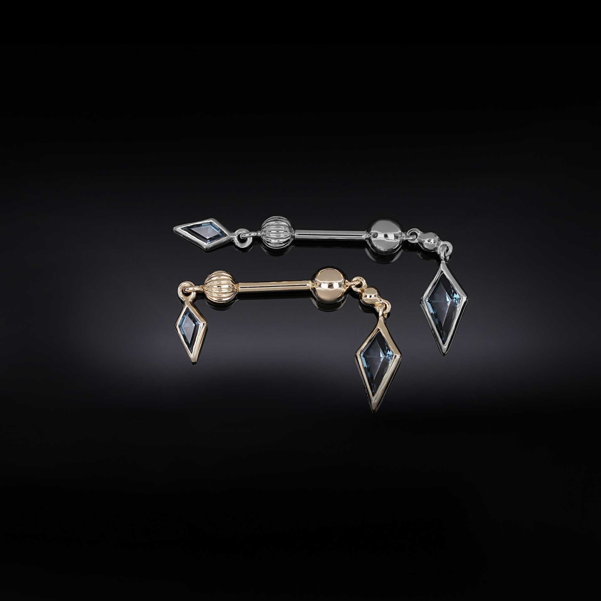 BEATTI Internal Thread Vira • London Blue Topaz 14K Solid White Gold Double Barbell Internally Threaded Vira • London Blue Topaz 14K Solid White Gold Double Barbell Internally Threaded