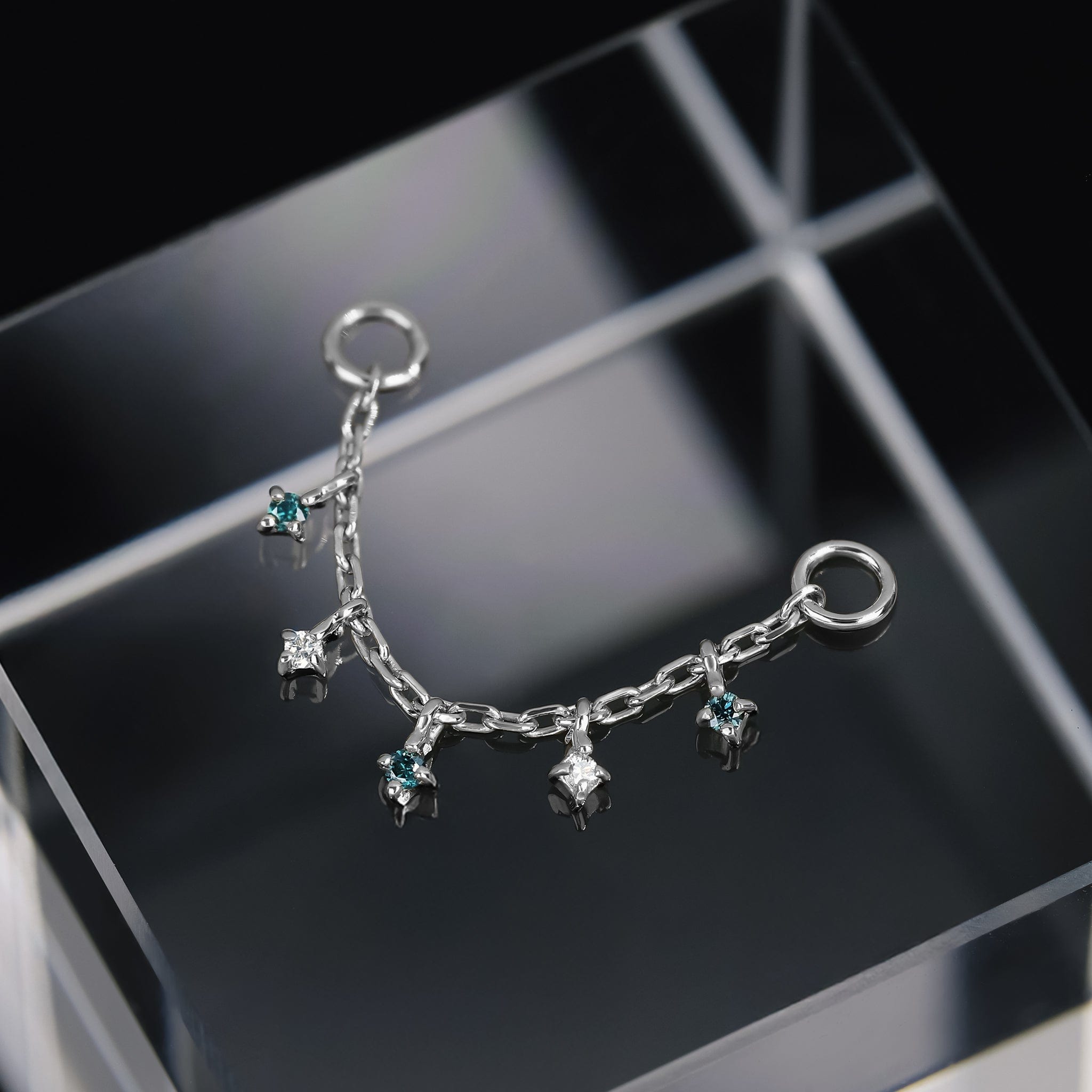 BEATTI Chain Attachments Ember Blue and White Diamond Dangle Chain Ember Blue and White Diamond Dangle Chain