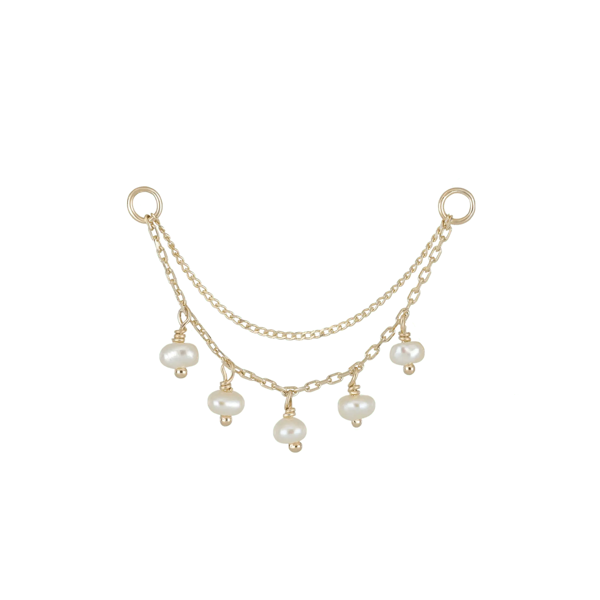 BEATTI Chain Attachments Gold Morning Dew • Natural Pearl Beads Double Drape Chain BTFG053 PW YG Morning Dew • Natural Pearl Beads Double Drape Chain