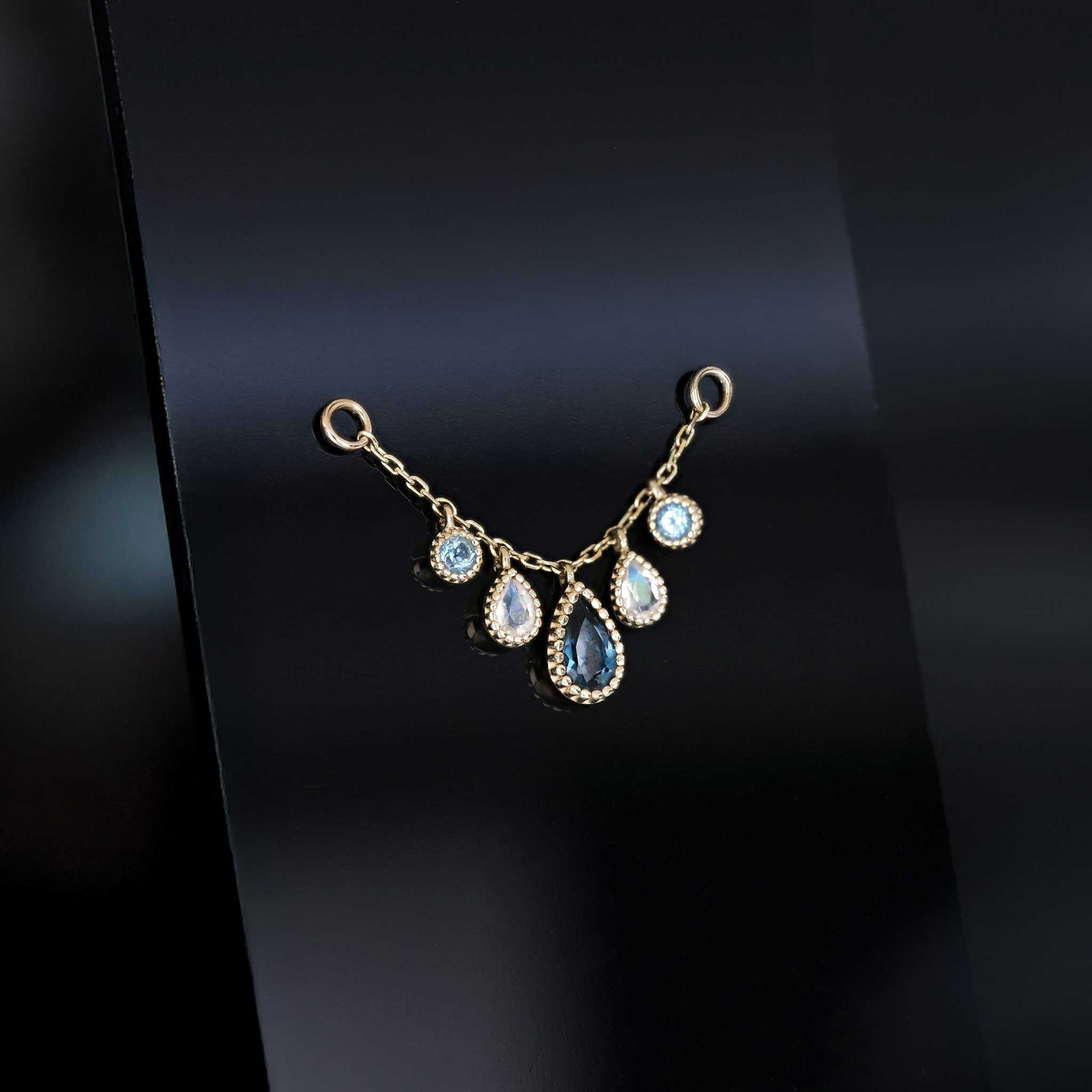 BEATTI Chain Attachments Gold / London Blue Topaz BTFG093 • 14K Gold Gemstone Chain Attachment BTFG093 Dido Bead Charm Double Chain Attachment by BEATTI