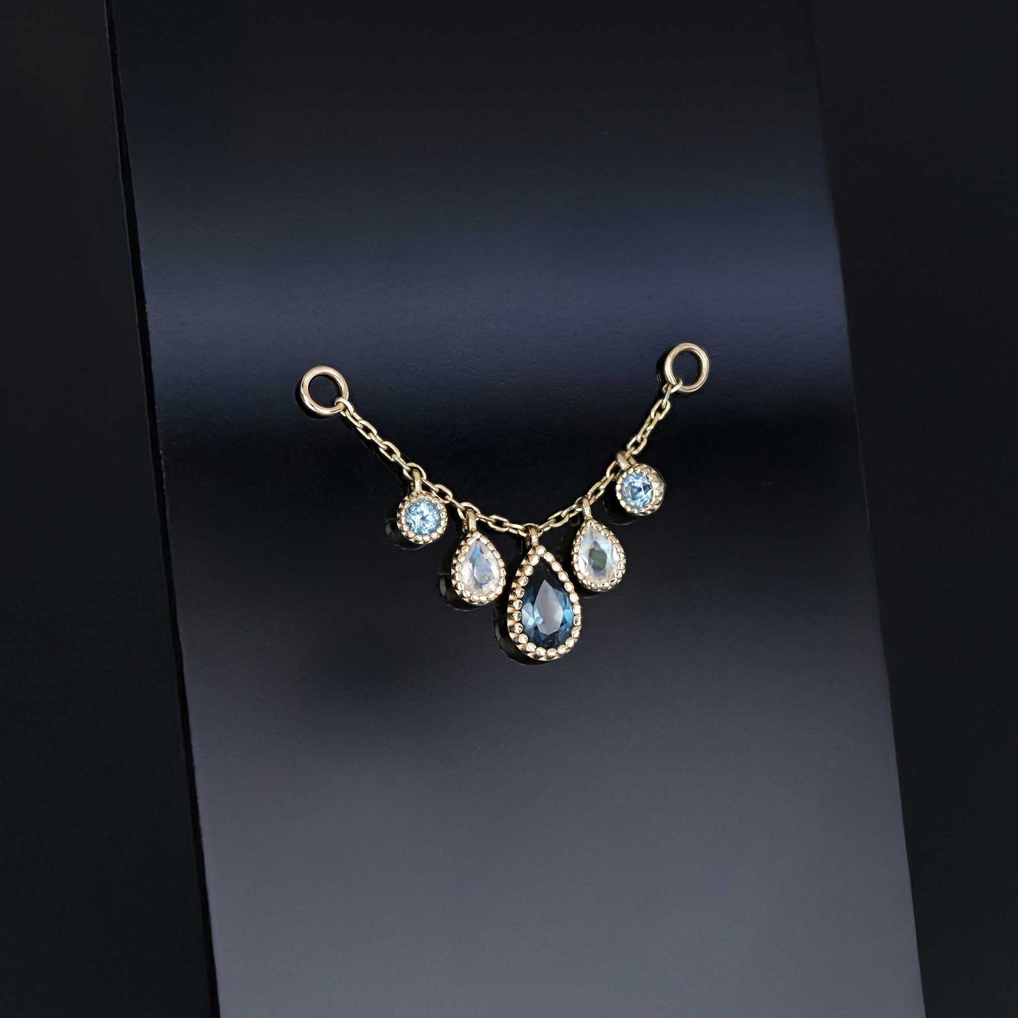 BEATTI Chain Attachments Gold / London Blue Topaz BTFG093 • 14K Gold Gemstone Chain Attachment BTFG093 Dido Bead Charm Double Chain Attachment by BEATTI