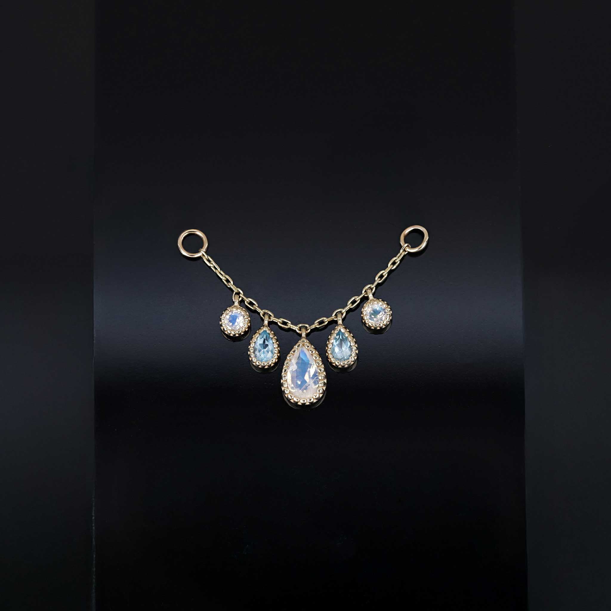 BEATTI Chain Attachments Gold / Rainbow Moonstone BTFG093 • 14K Gold Gemstone Chain Attachment BTFG093 Dido Bead Charm Double Chain Attachment by BEATTI