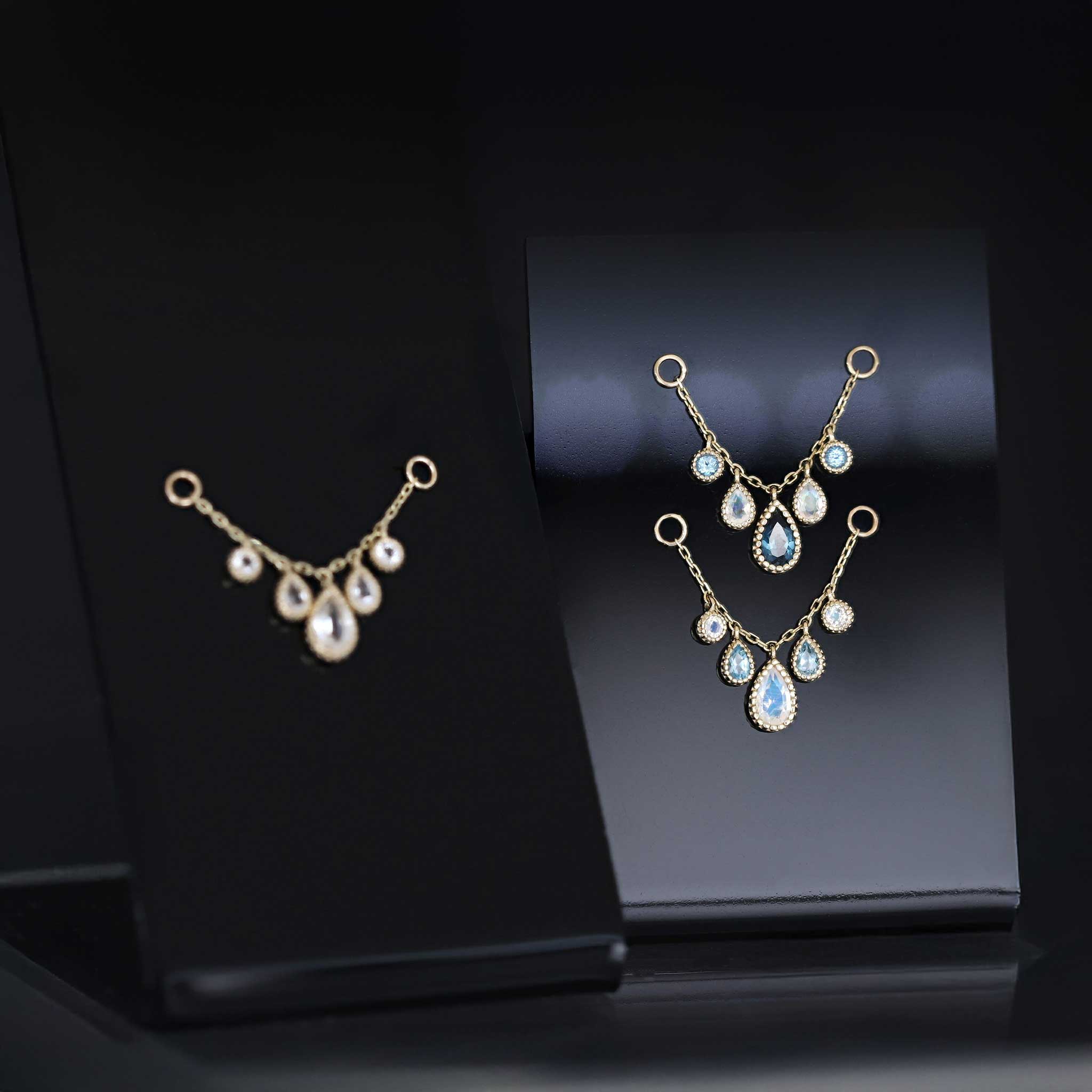 BEATTI Chain Attachments Gold / London Blue Topaz BTFG093 • 14K Gold Gemstone Chain Attachment BTFG093 Dido Bead Charm Double Chain Attachment by BEATTI