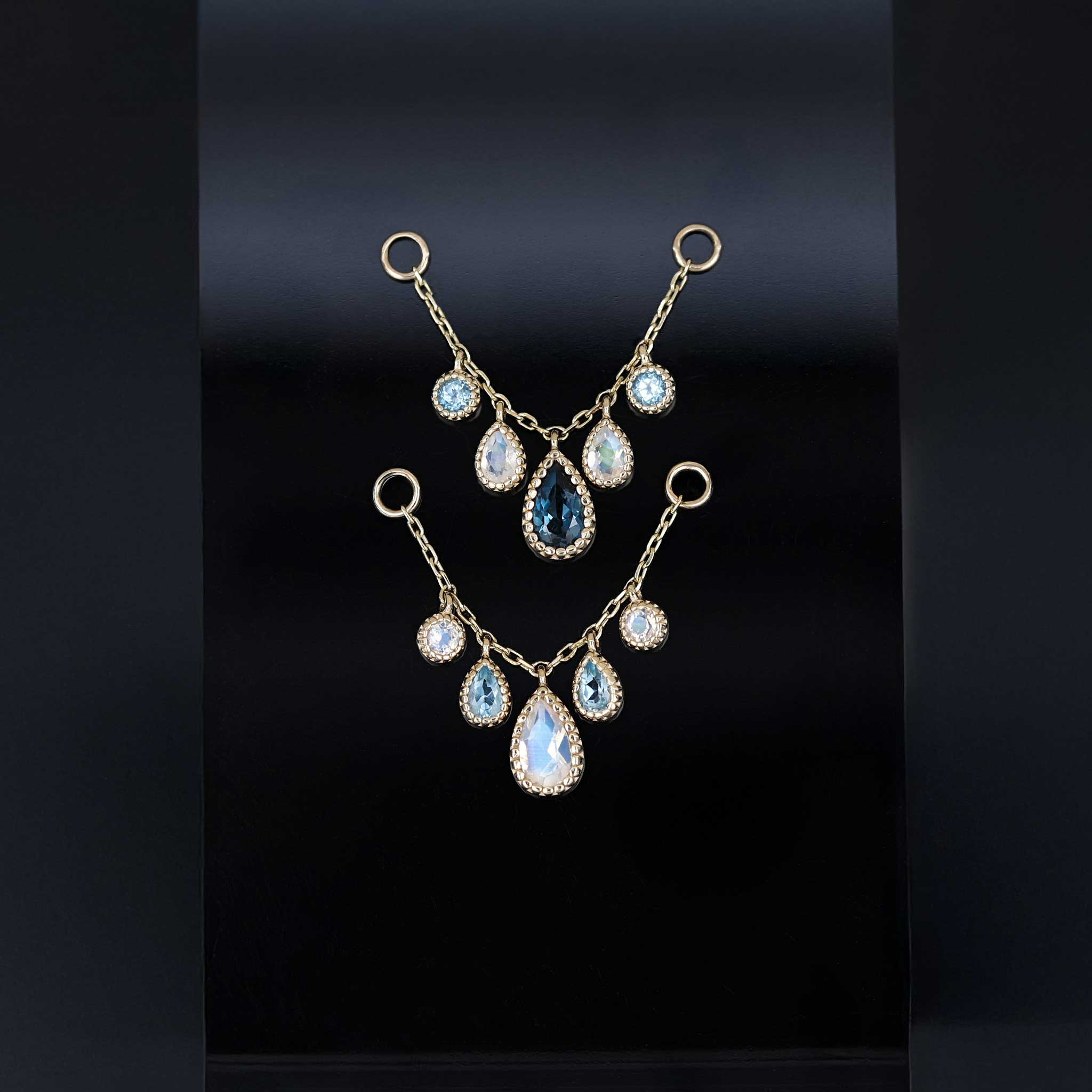 BEATTI Chain Attachments Gold / London Blue Topaz BTFG093 • 14K Gold Gemstone Chain Attachment BTFG093 Dido Bead Charm Double Chain Attachment by BEATTI